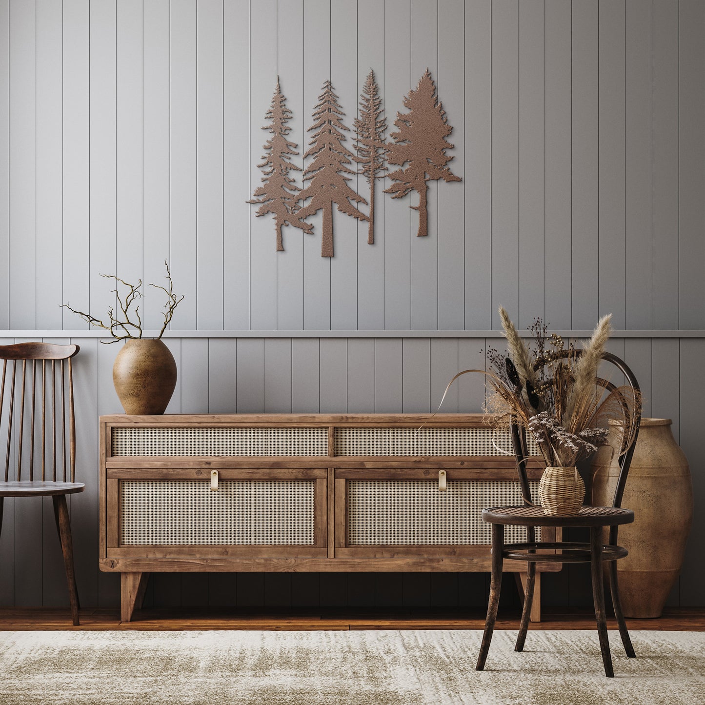 A Family of Pine Tree Forest Wall Art, Nature and Cabin Art, Evergreen Trees Metal Wall Decor