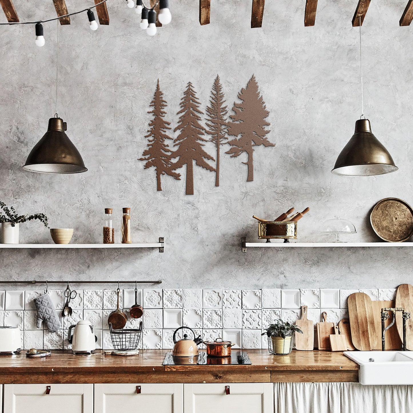 A Family of Pine Tree Forest Wall Art, Nature and Cabin Art, Evergreen Trees Metal Wall Decor