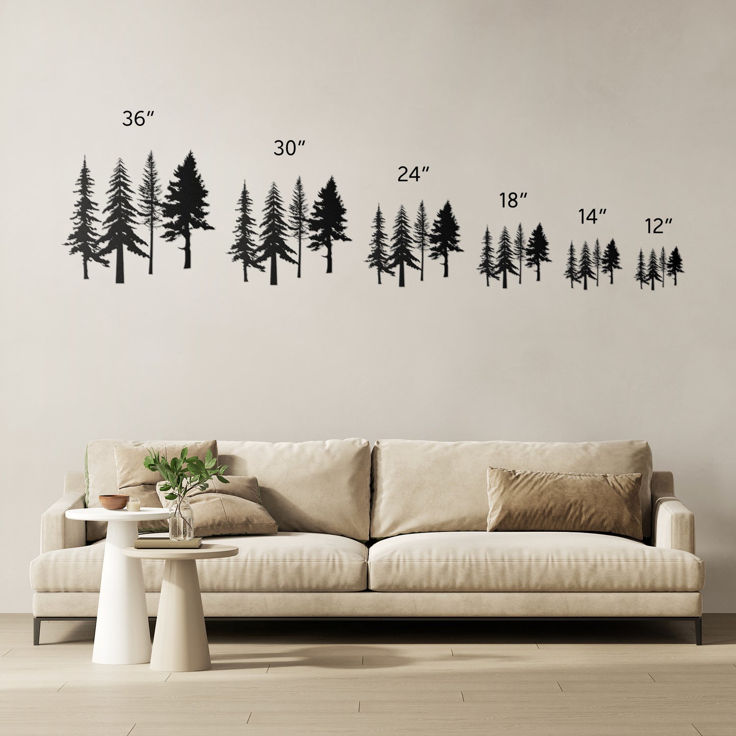 A Family of Pine Tree Forest Wall Art, Nature and Cabin Art, Evergreen Trees Metal Wall Decor