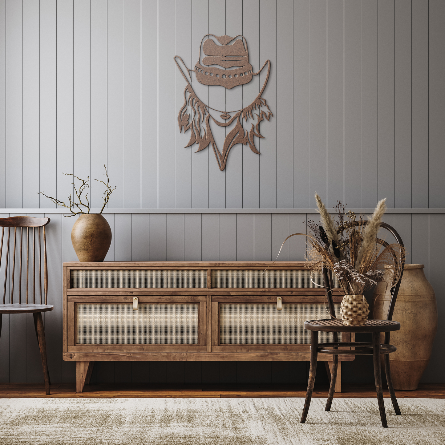 CowGirl_Metal_Sign_Western_Themed_Metal_Copper_Rustic_Hallway_Mockup.png