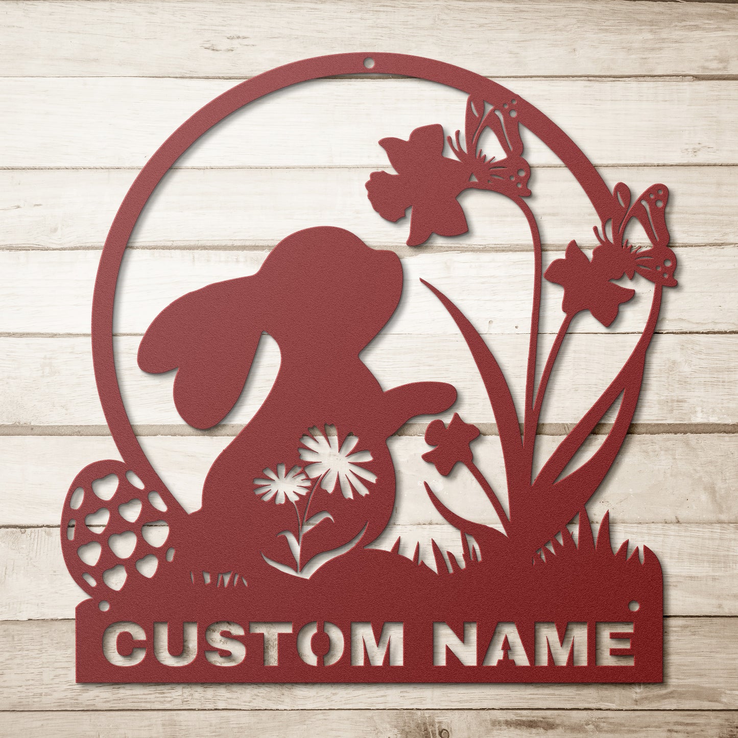 Personalized Easter Bunny Metal Sign, Easter Bunny Sign With Flowers, Rabbit Sign Decoration For Room,