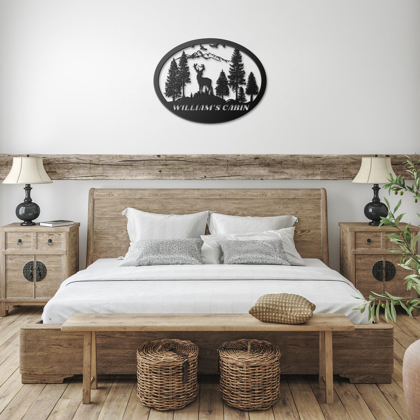 Personalized Metal Monogram Mountain Deer Scene sign. Ranch Cabin Sign, Family Name Sign, Outdoor Name Sign,