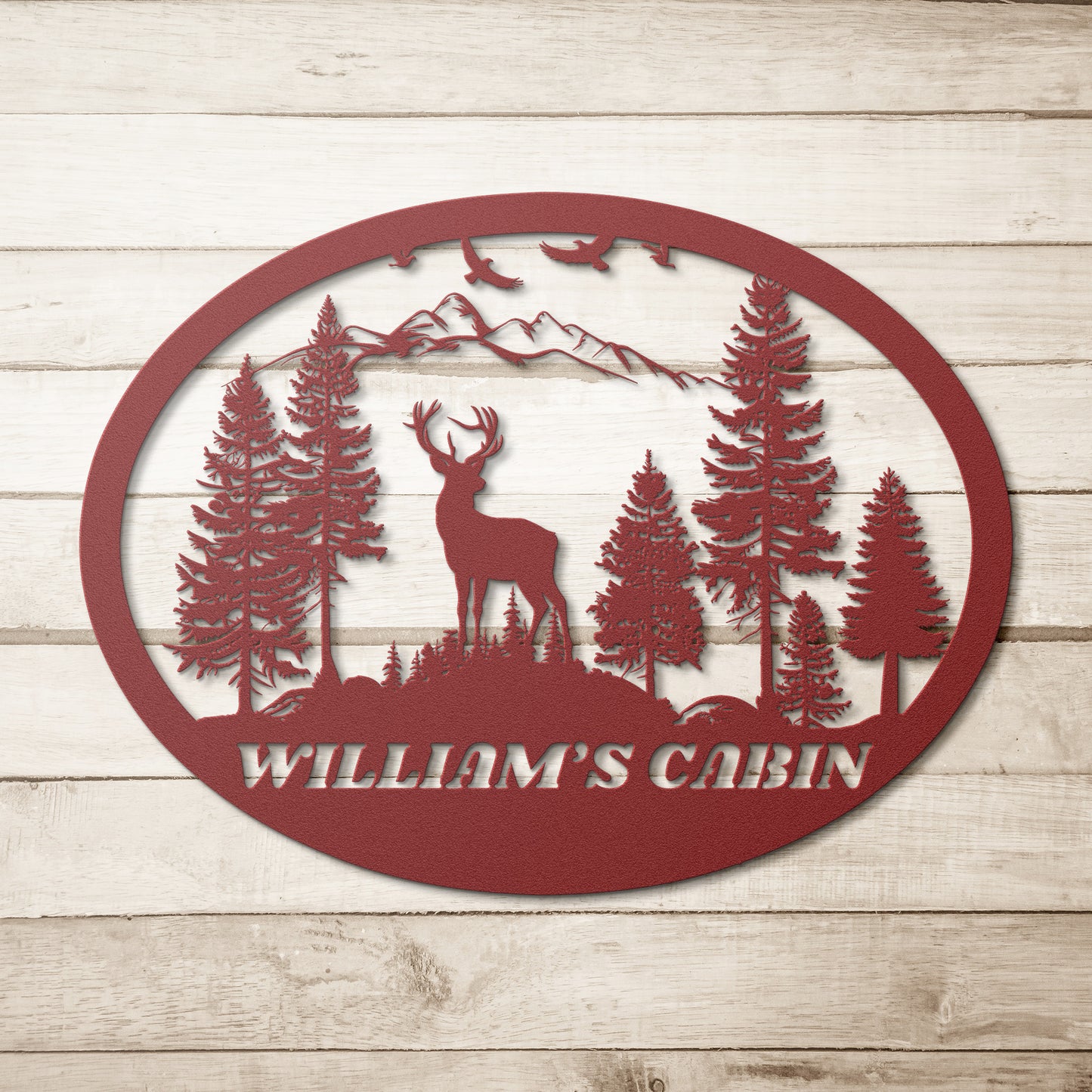 Personalized Metal Monogram Mountain Deer Scene sign. Ranch Cabin Sign, Family Name Sign, Outdoor Name Sign,