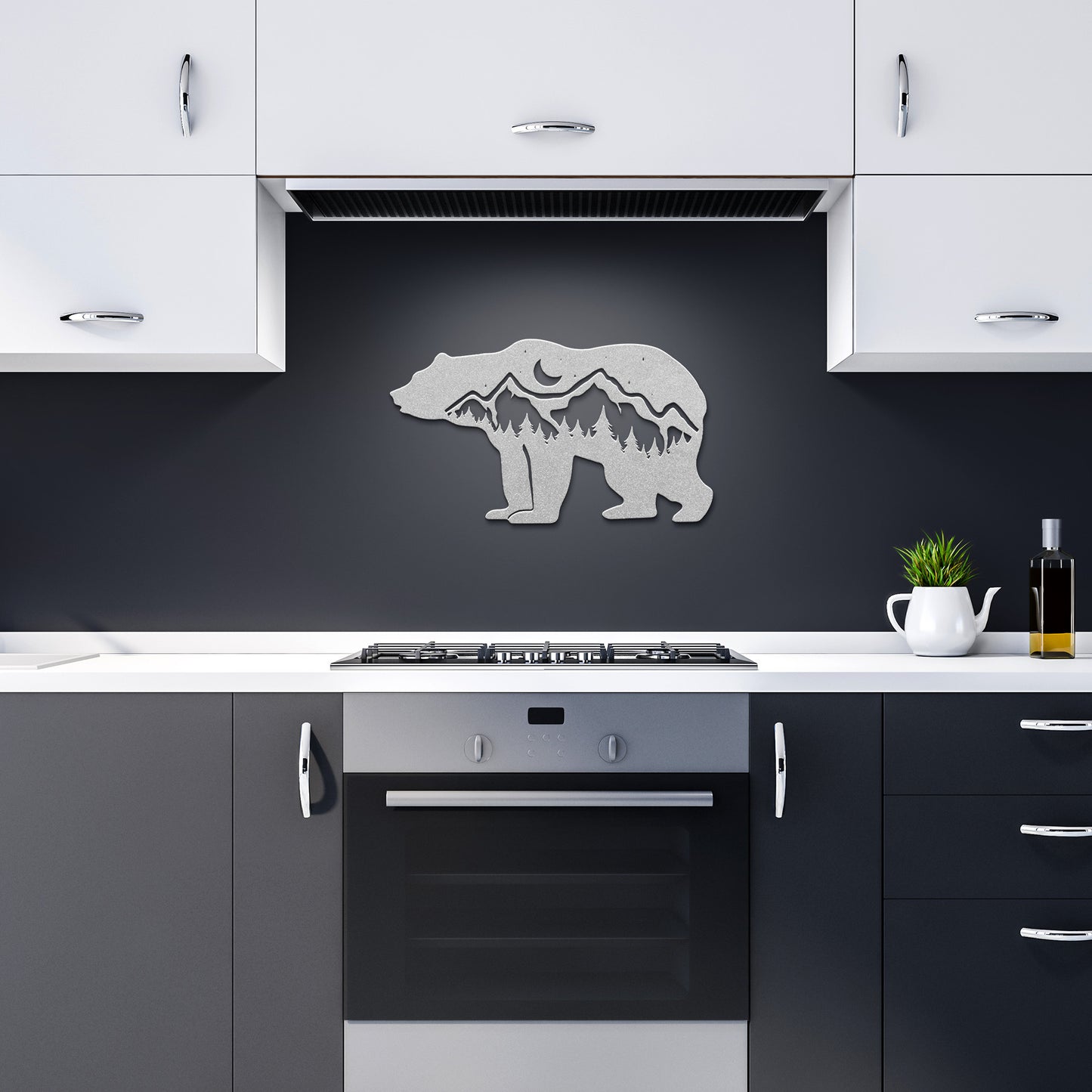 Wilderness Bear Cabin Sign, Front Door Sign, Forest Bear Scene Metal Wall Art, Bear Mountain Wall Decor