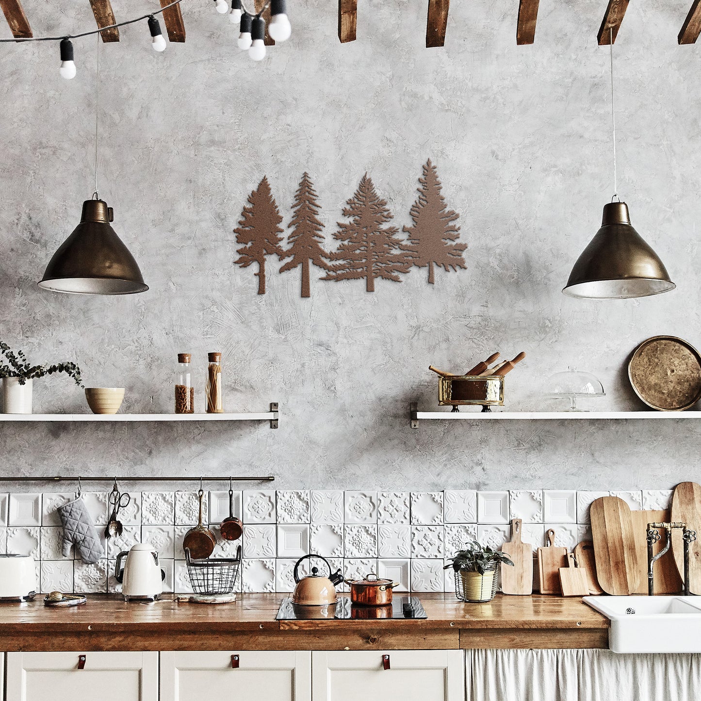 A Family of Pine Tree Forest Wall Art, Nature and Cabin Art, Evergreen Trees Metal Wall Decor
