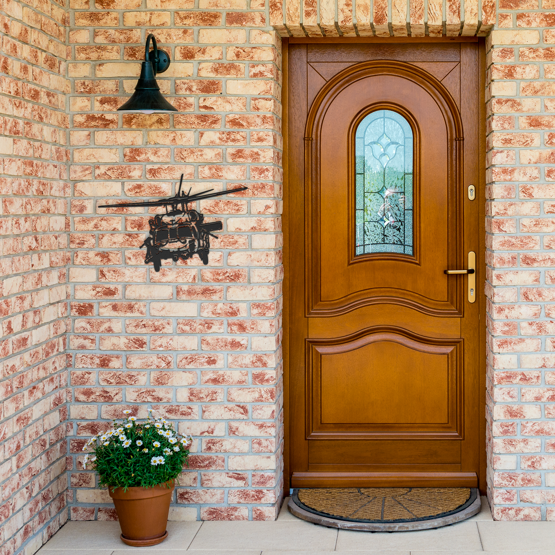 Attack_Helicopter_Metal_Wall_Art_Decor__Black_Brick_Entrance_Mockup.png