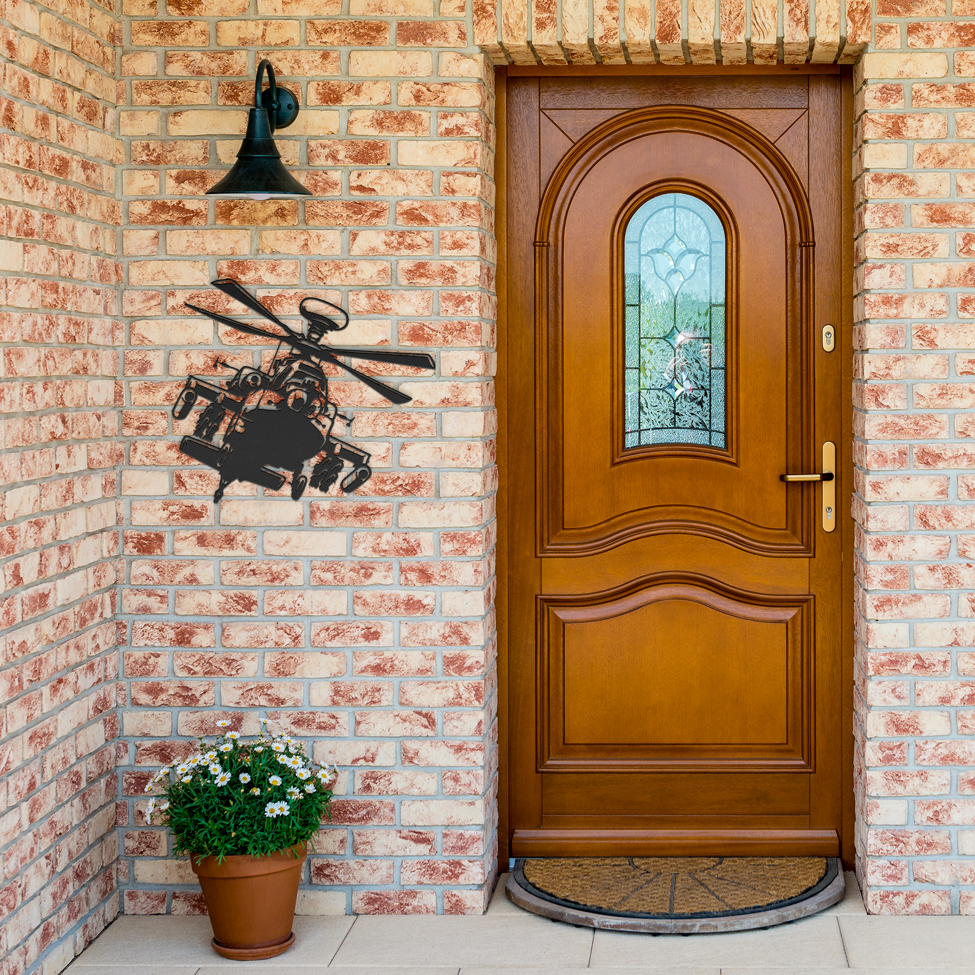 Attack_Helicopter_Metal_Wall_Art_Decor__Black_Brick_Entrance_Mockup.png