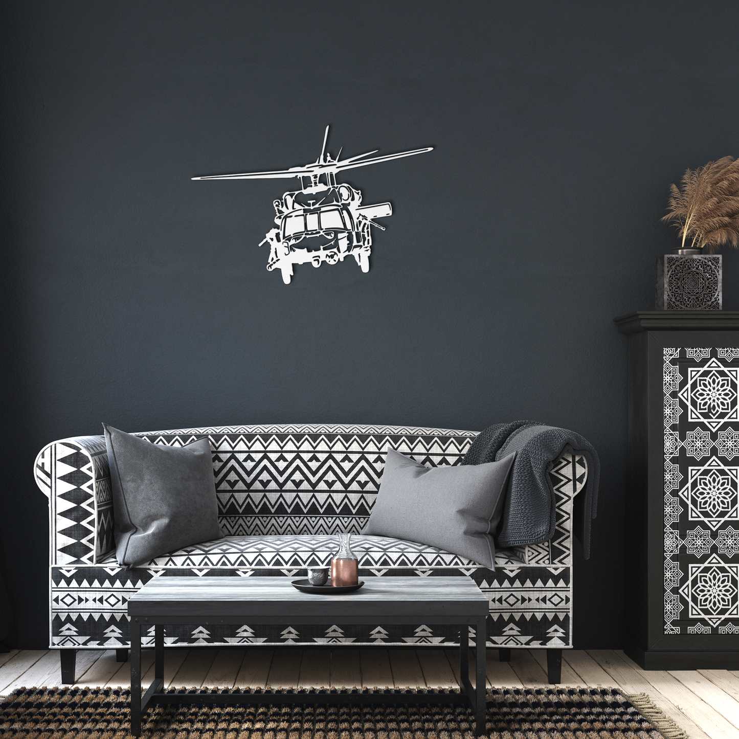 Attack_Helicopter_Metal_Wall_Art_Decor__White_Dark_Living_Room_Mockup.png