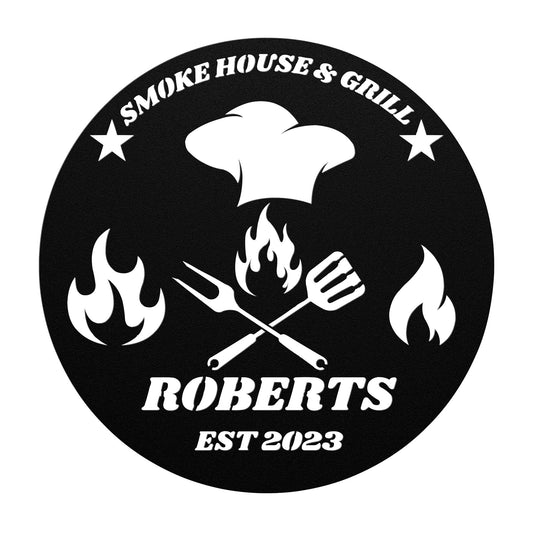 BBQ & GRILL custom sign, Personalized Metal BBQ Sign, Outdoor Kitchen Metal Signs