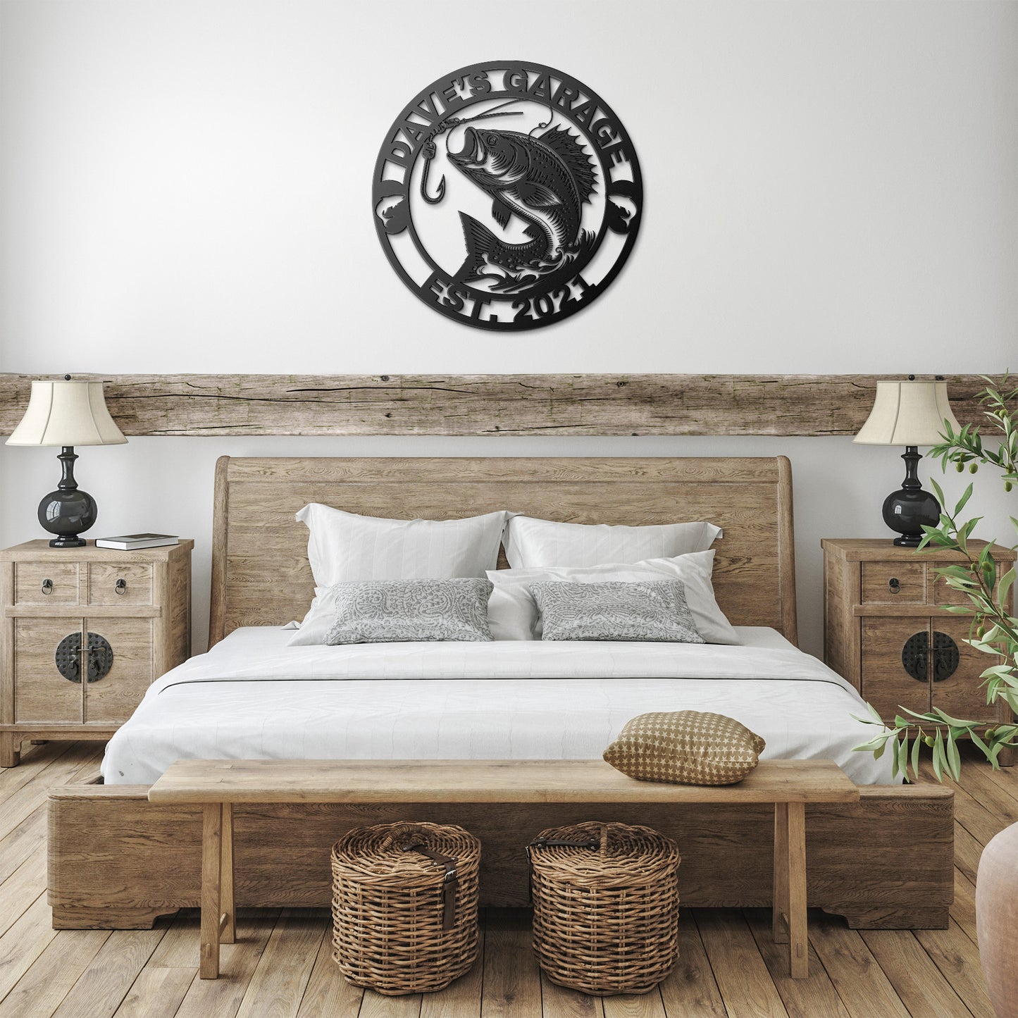 Bass Largemouth Dad's Garage Sign, Personalized Fish Metal Sign, Customized Name Sign, Lake House Fishing Wall Art