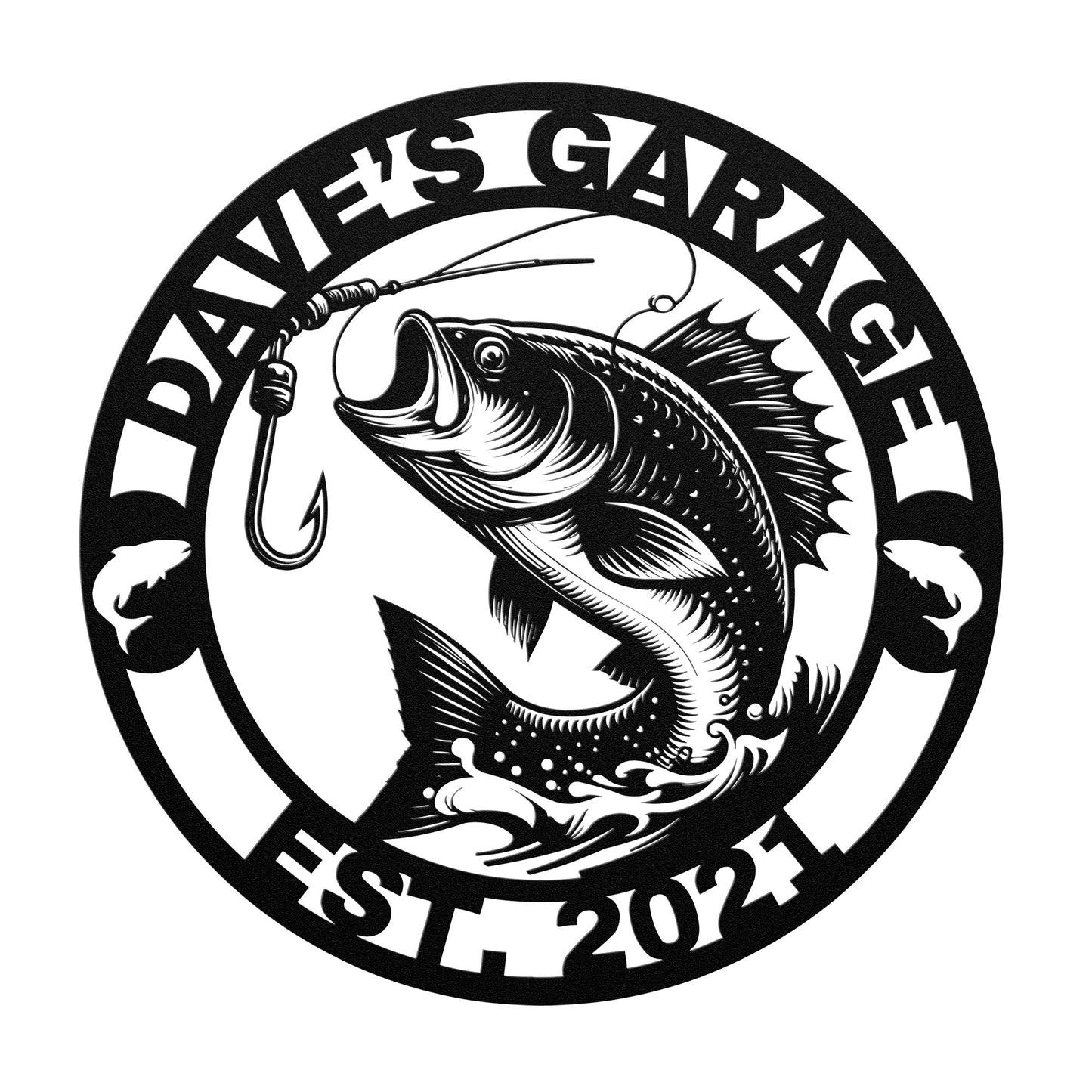 Bass Largemouth Dad's Garage Sign, Personalized Fish Metal Sign, Customized Name Sign, Lake House Fishing Wall Art