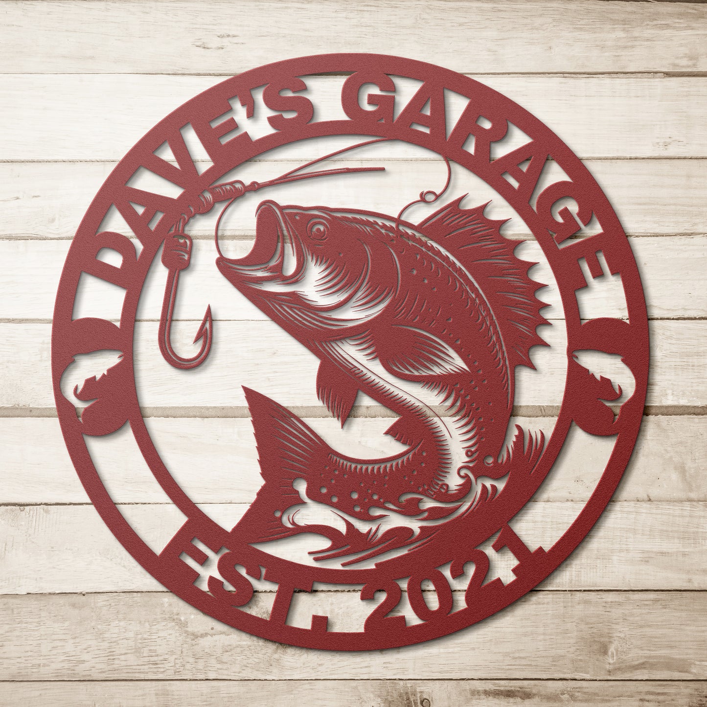 Bass Largemouth Dad's Garage Sign, Personalized Fish Metal Sign, Customized Name Sign, Lake House Fishing Wall Art