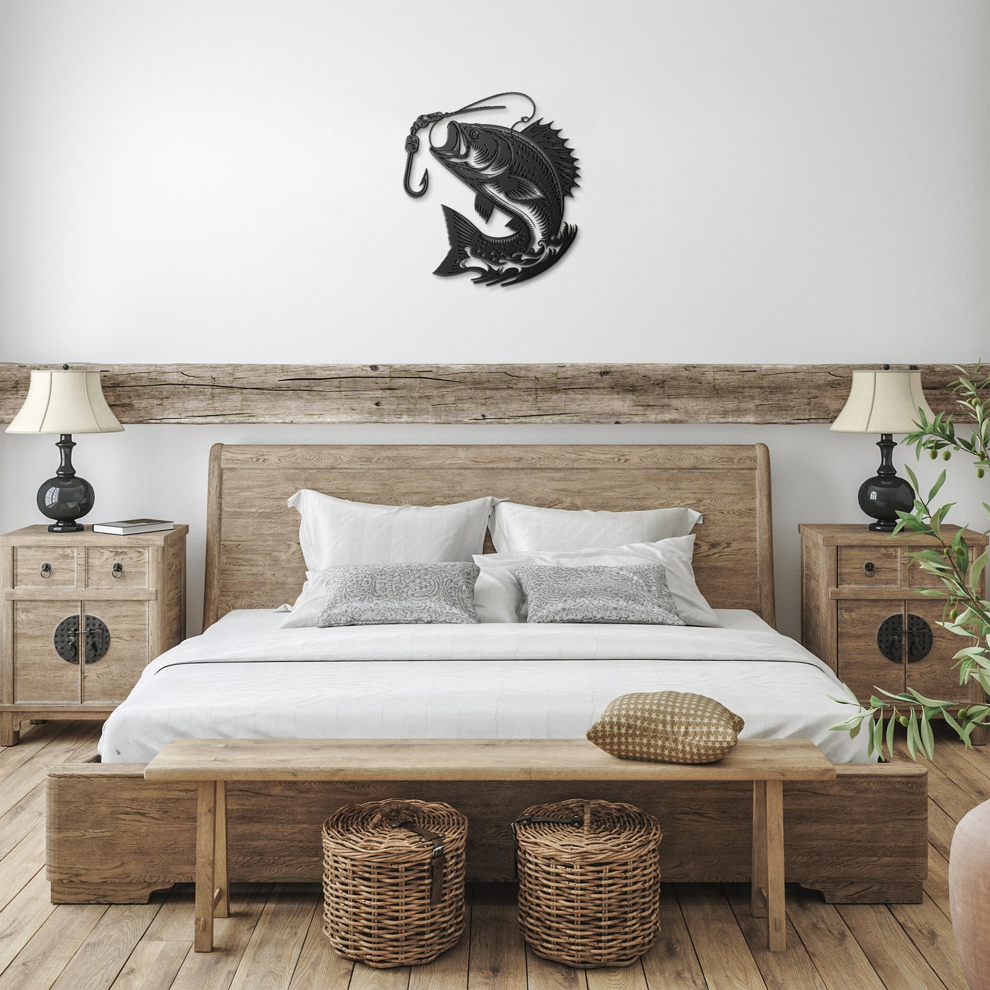 Bass Largemouth Fishing Sign, Bass Metal Art, Fish Pole Decor, Lake House Fishing Wall Art, Fishing Gift