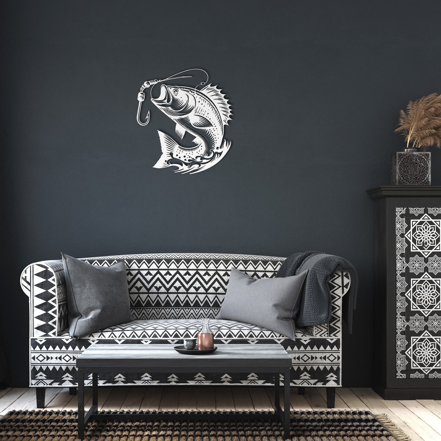 Bass Largemouth Fishing Sign, Bass Metal Art, Fish Pole Decor, Lake House Fishing Wall Art, Fishing Gift