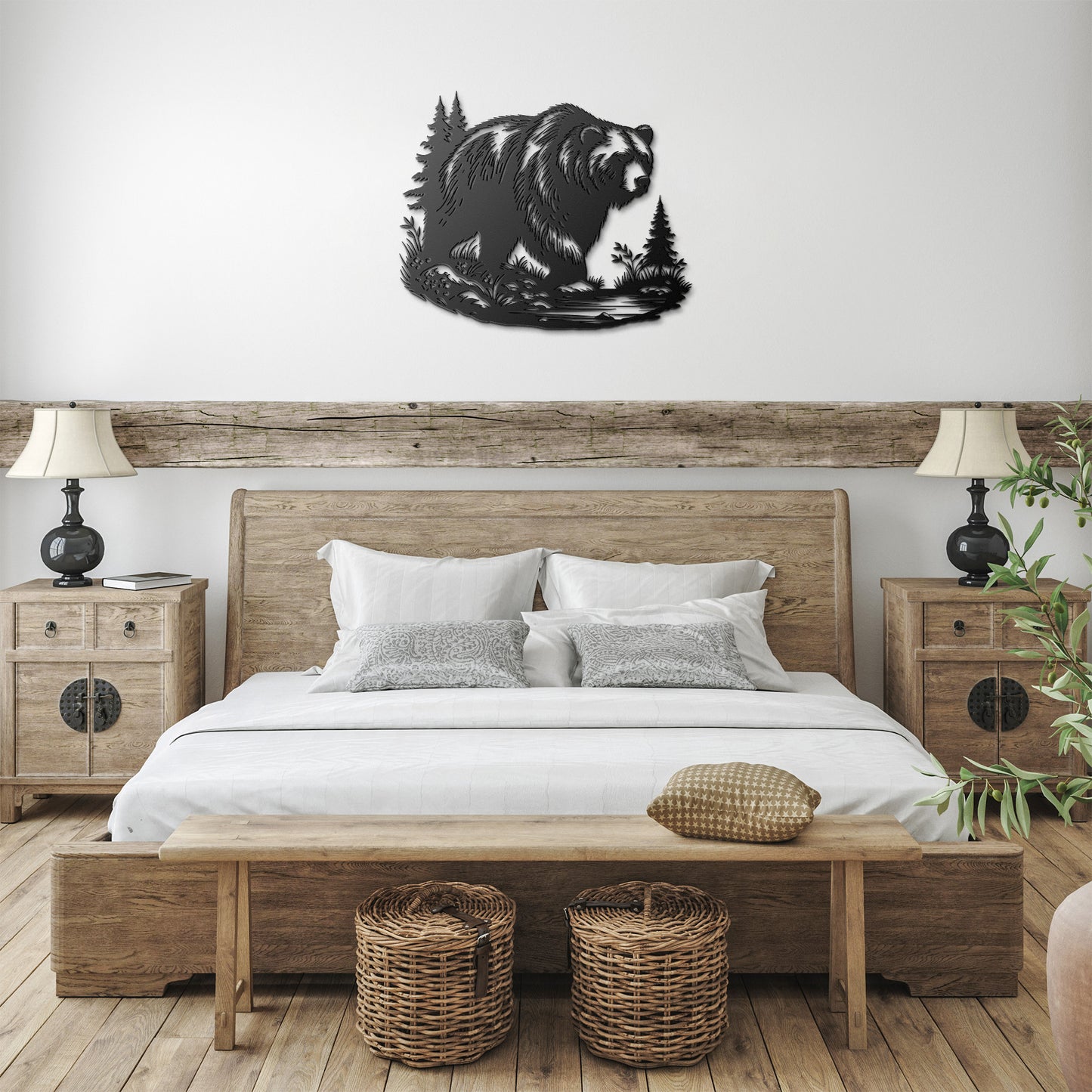 Bear Wall Art Metal Sign, Forest Bear Scene, Nature and Wild Forest Sign, Indoor Outdoor Sign, Home Wall Hanging gift