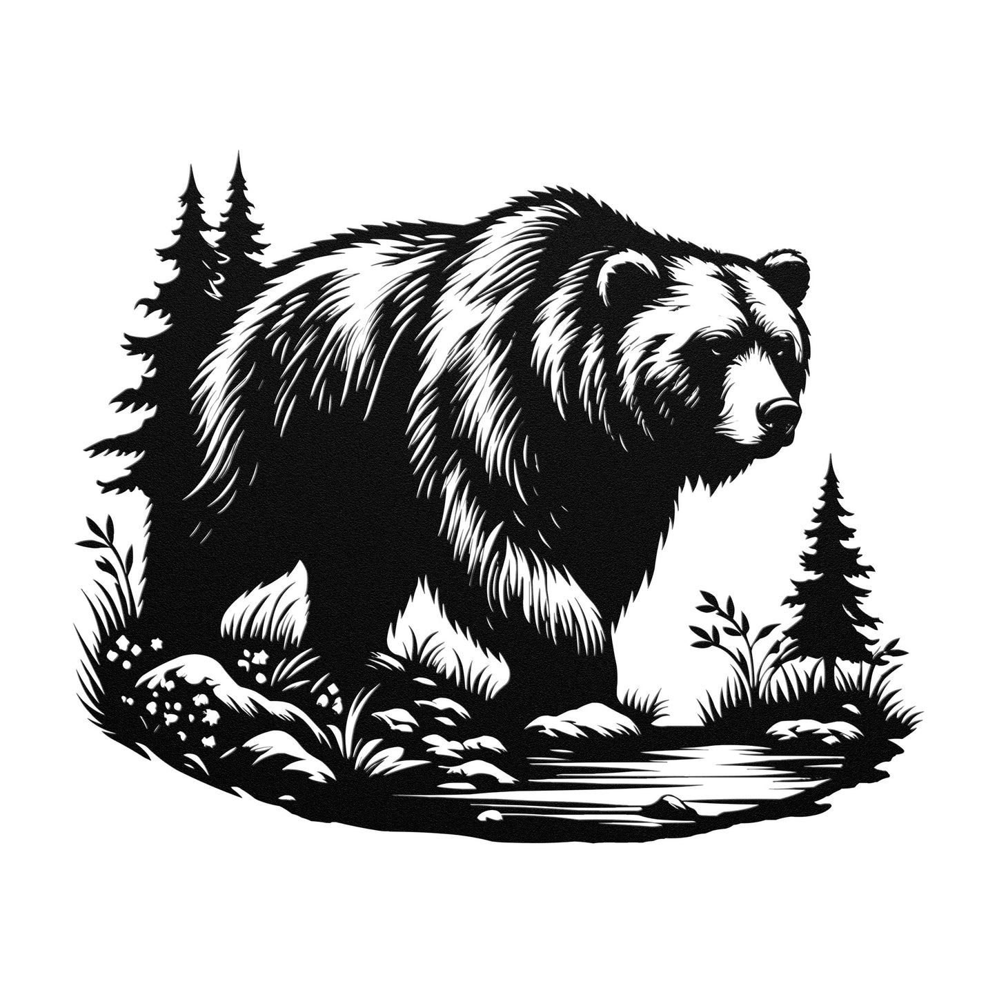 Bear Wall Art Metal Sign, Forest Bear Scene, Nature and Wild Forest Sign, Indoor Outdoor Sign, Home Wall Hanging gift