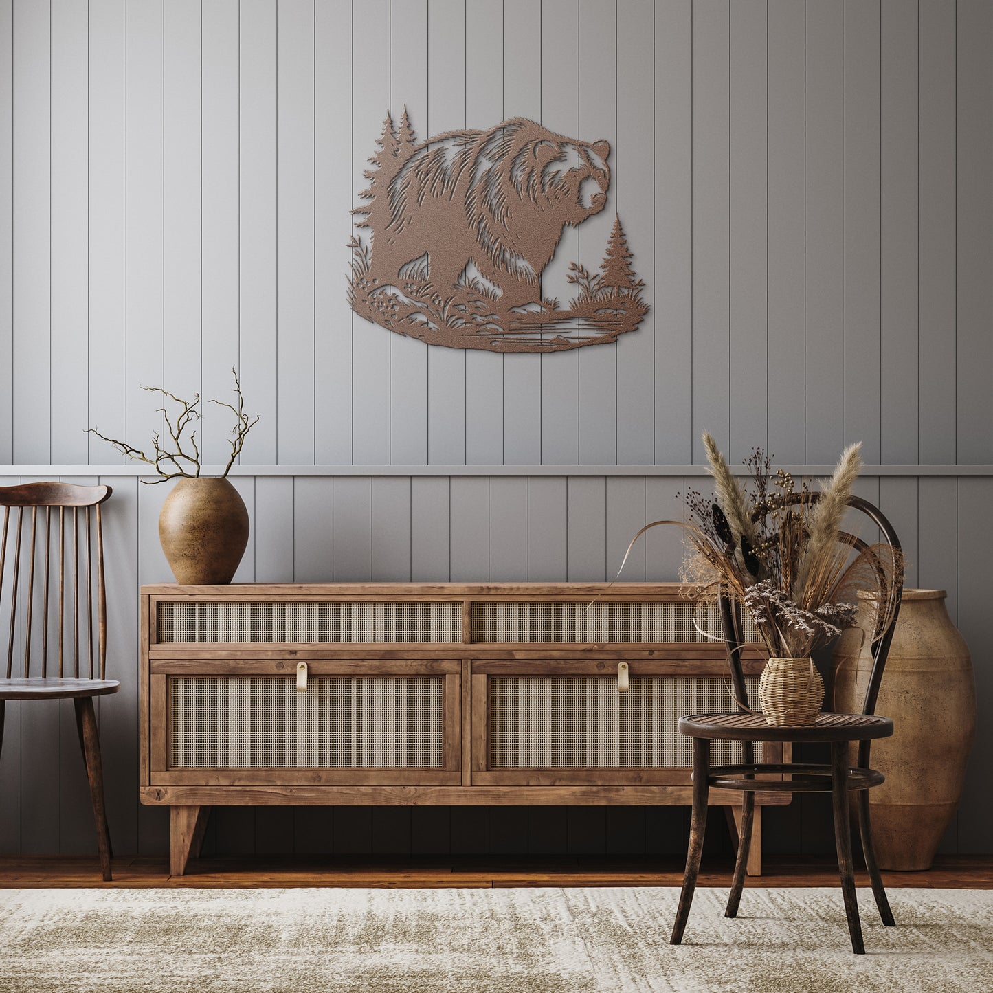 Bear Wall Art Metal Sign, Forest Bear Scene, Nature and Wild Forest Sign, Indoor Outdoor Sign, Home Wall Hanging gift