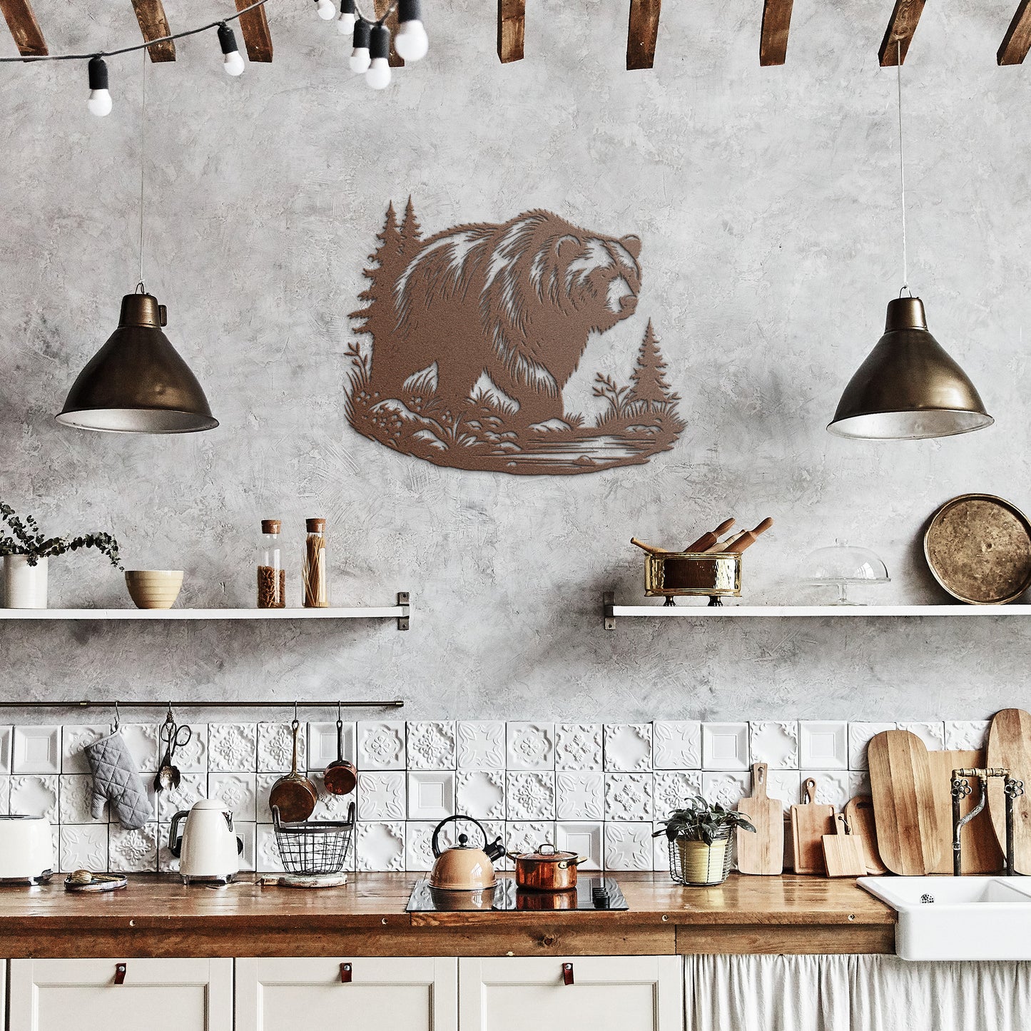 Bear Wall Art Metal Sign, Forest Bear Scene, Nature and Wild Forest Sign, Indoor Outdoor Sign, Home Wall Hanging gift