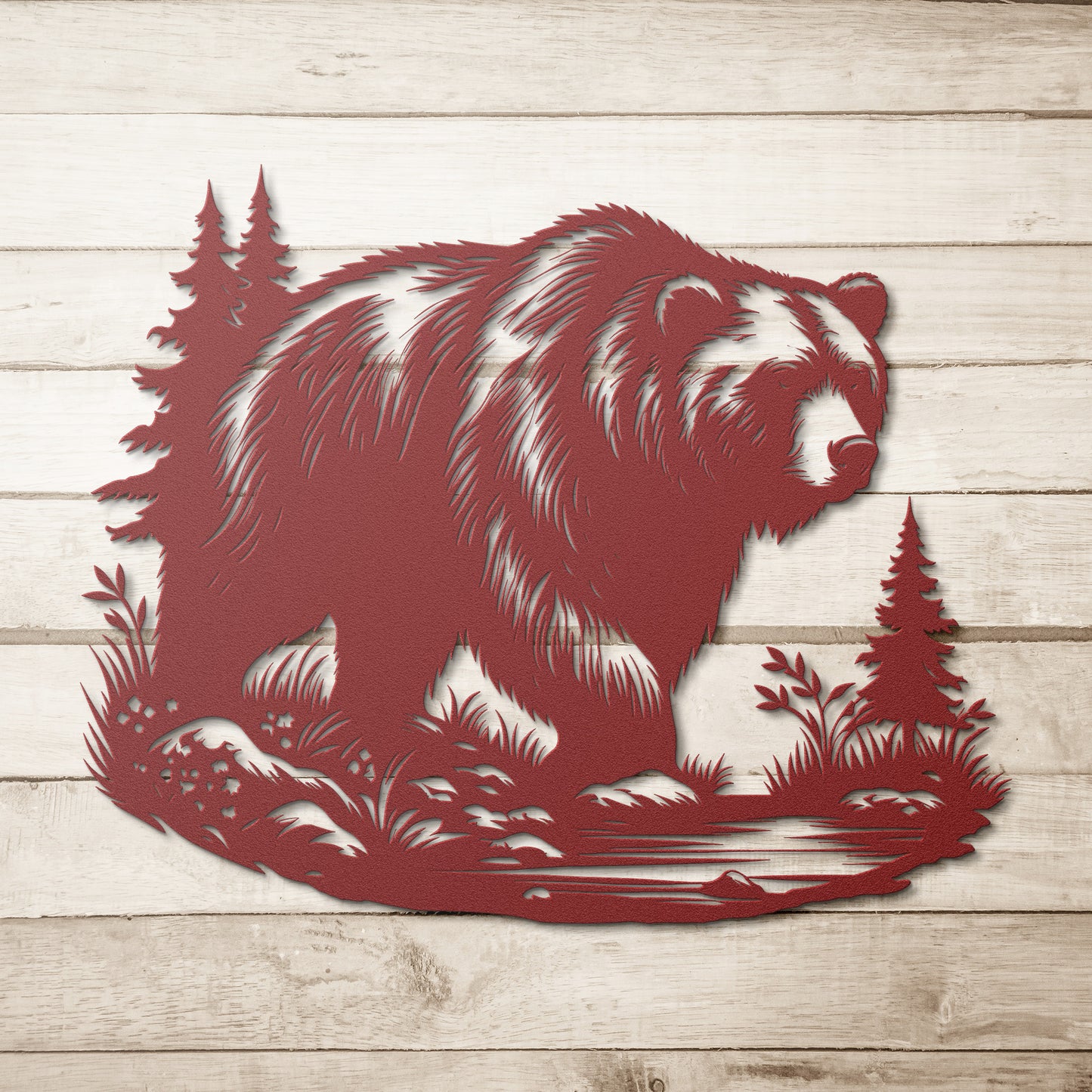 Bear Wall Art Metal Sign, Forest Bear Scene, Nature and Wild Forest Sign, Indoor Outdoor Sign, Home Wall Hanging gift