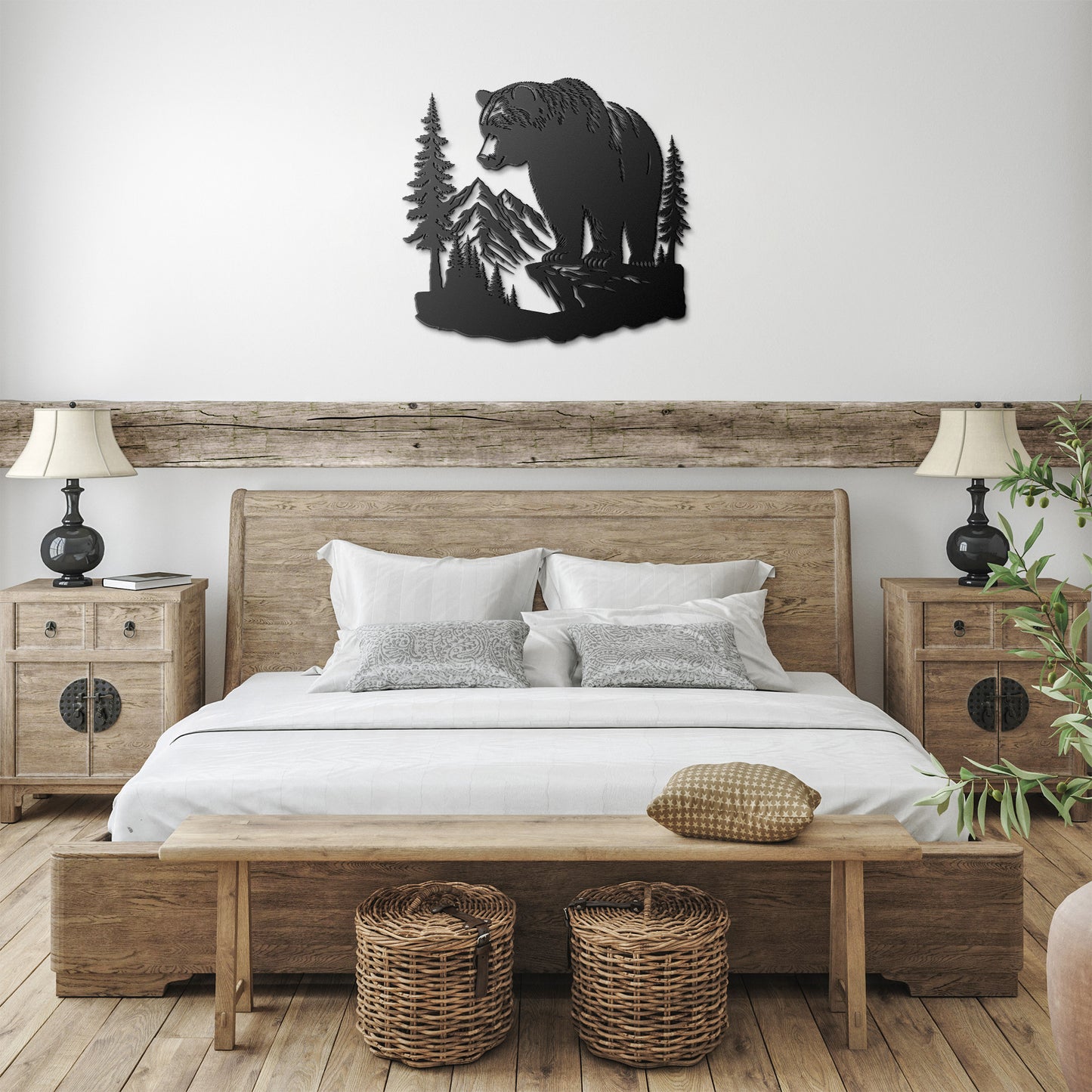 Bear Wall Art Metal Sign, Forest Mountain Bear Scene, Nature and Wild Forest Sign, Indoor Outdoor Sign, Home gift