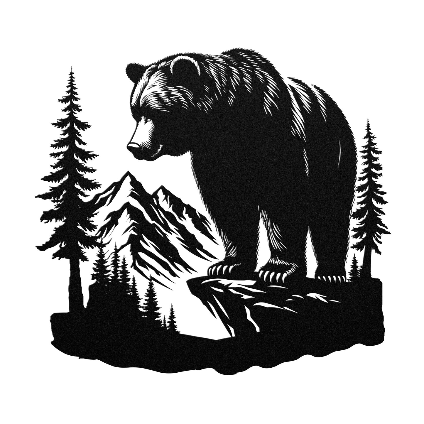 Bear Wall Art Metal Sign, Forest Mountain Bear Scene, Nature and Wild Forest Sign, Indoor Outdoor Sign, Home gift