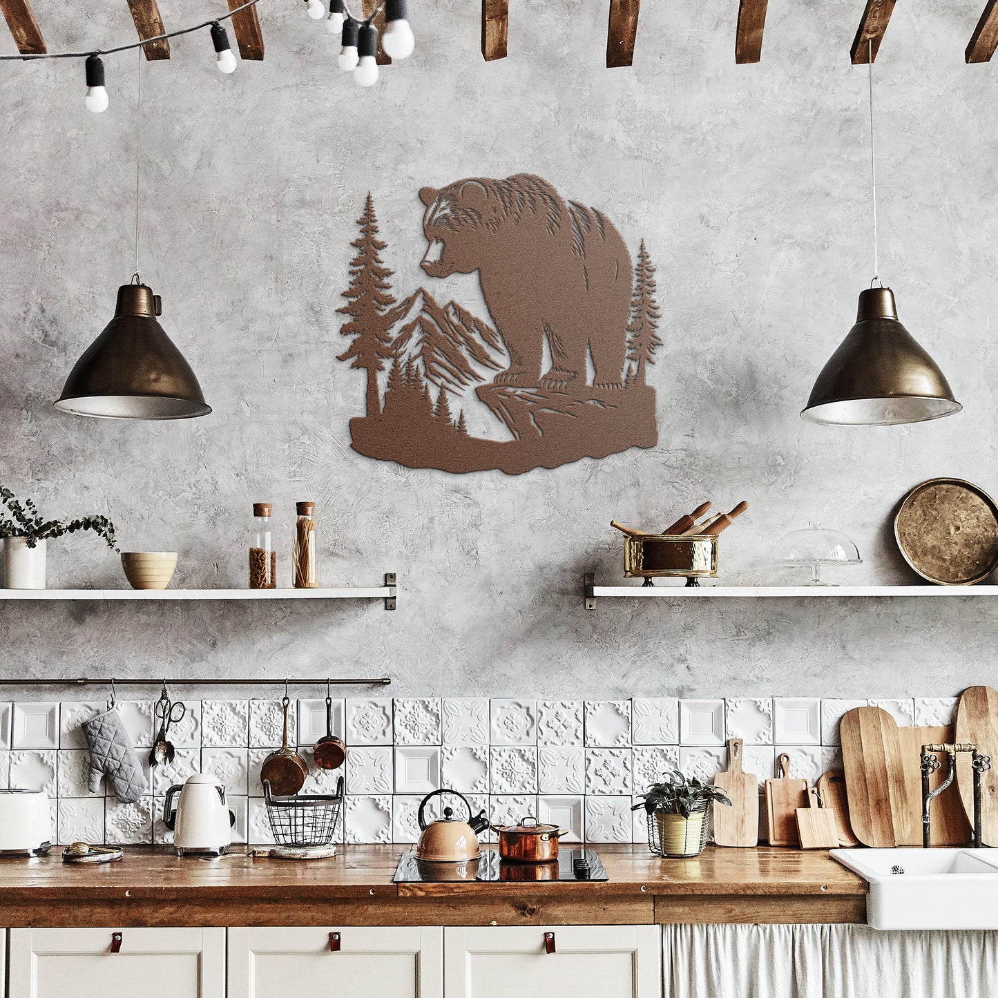 Bear Wall Art Metal Sign, Forest Mountain Bear Scene, Nature and Wild Forest Sign, Indoor Outdoor Sign, Home gift