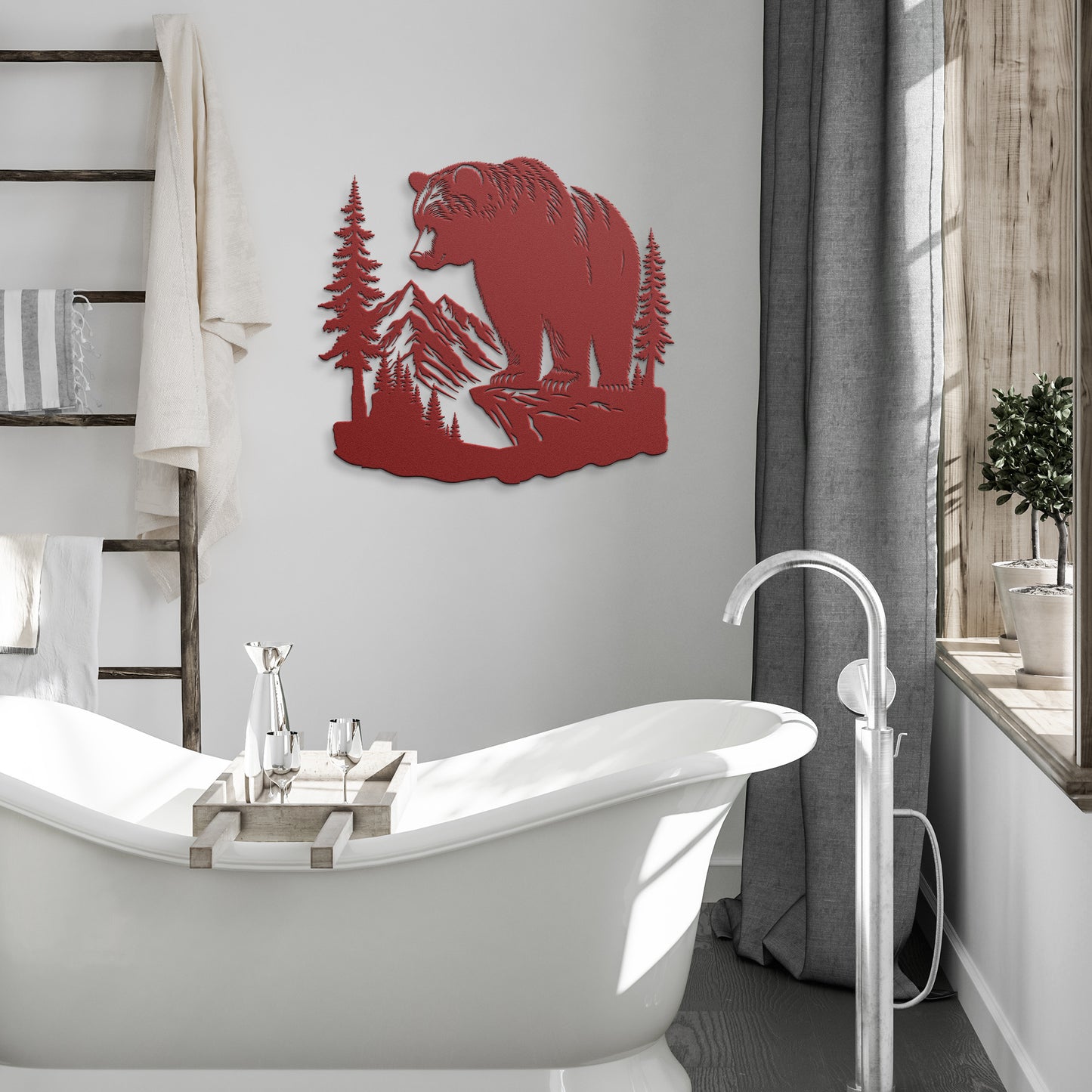 Bear Wall Art Metal Sign, Forest Mountain Bear Scene, Nature and Wild Forest Sign, Indoor Outdoor Sign, Home gift