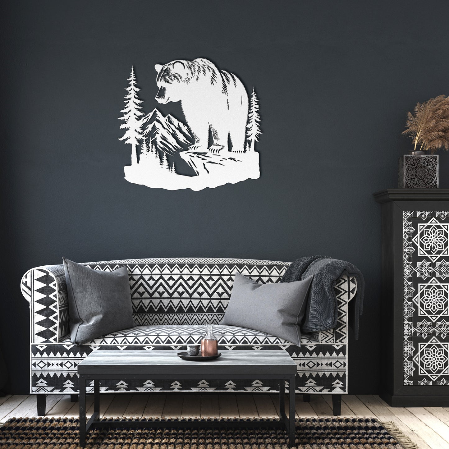 Bear Wall Art Metal Sign, Forest Mountain Bear Scene, Nature and Wild Forest Sign, Indoor Outdoor Sign, Home gift