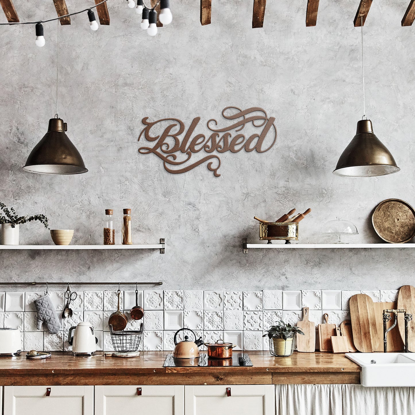 Blessed Metal Word Art, Indoor Outdoor Blessed Metal Sign, Housewarming Gift, Rustic Metal Wall Art, Word Art