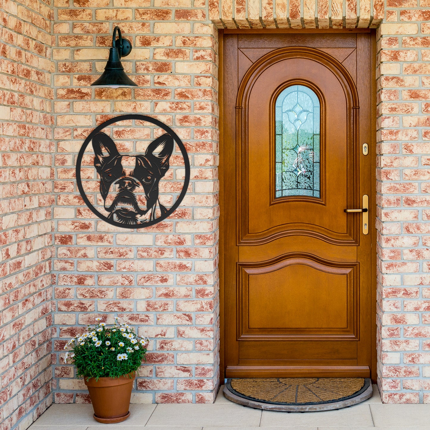 Boston Terrier Dog Silhouette Round Metal Sign, Custom Text Or Address, Pet Owner Gift, Dog Metal Wall Art