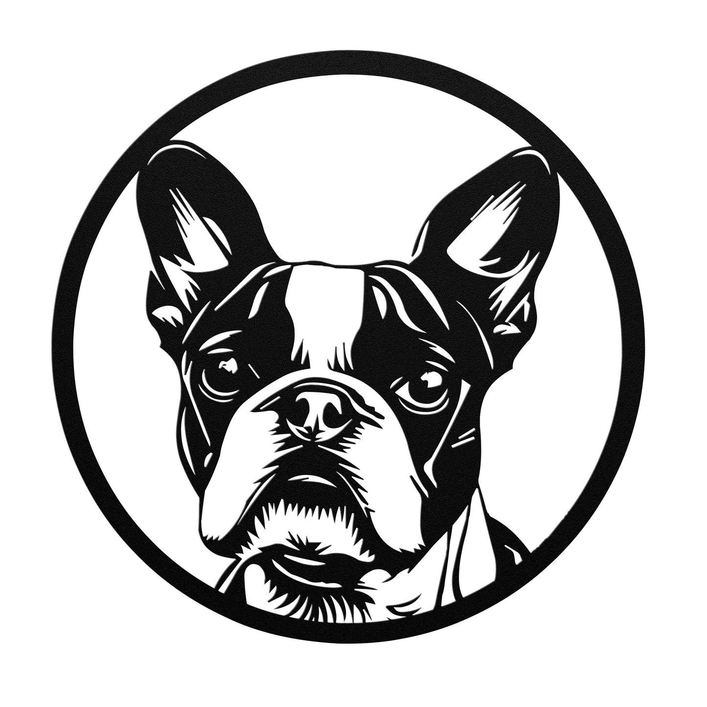 Boston Terrier Dog Silhouette Round Metal Sign, Custom Text Or Address, Pet Owner Gift, Dog Metal Wall Art