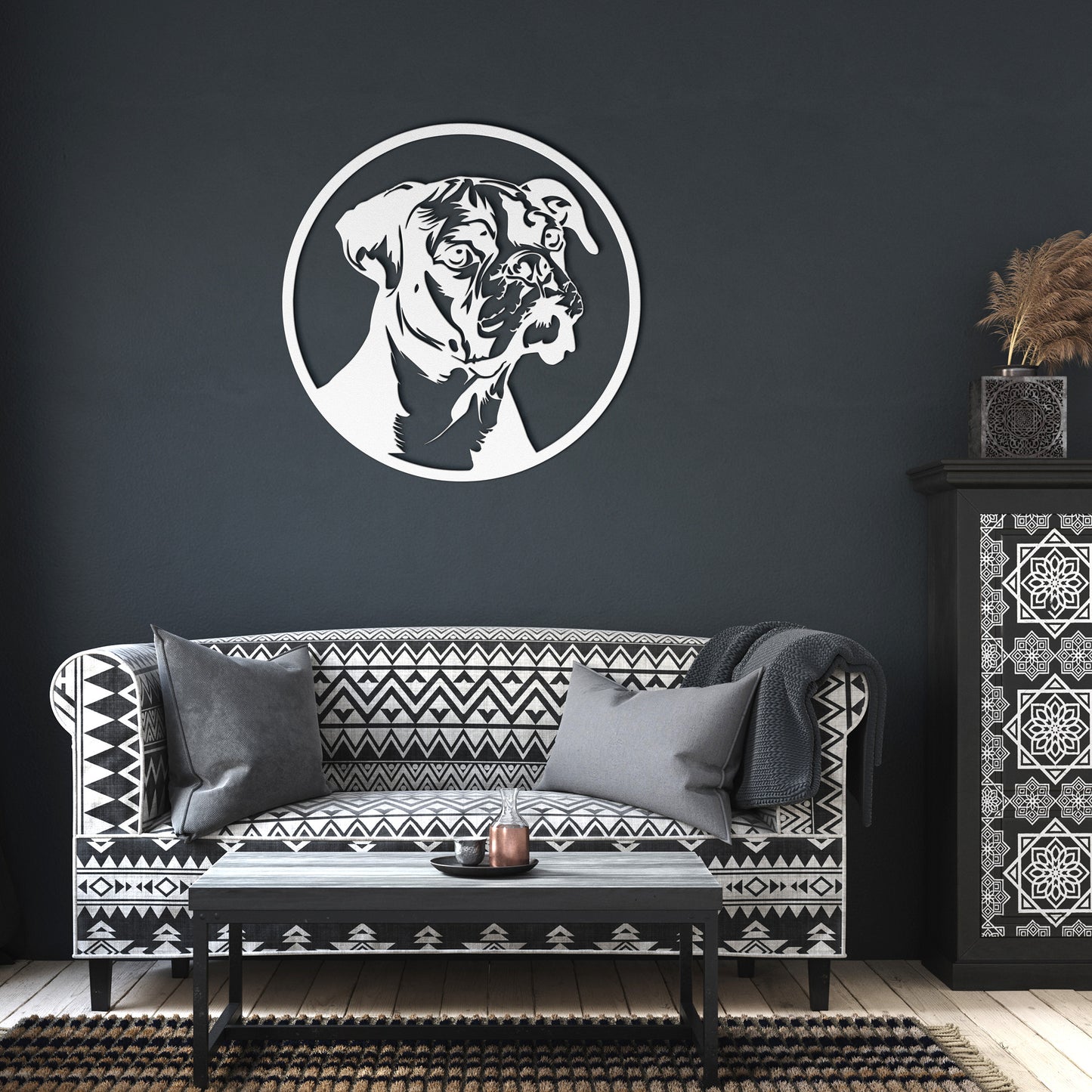 Boxer Dog Silhouette, Dog Lover Gift, Boxer Pet Owner Round Steel Sign, Boxer Dog Breed Metal Sign