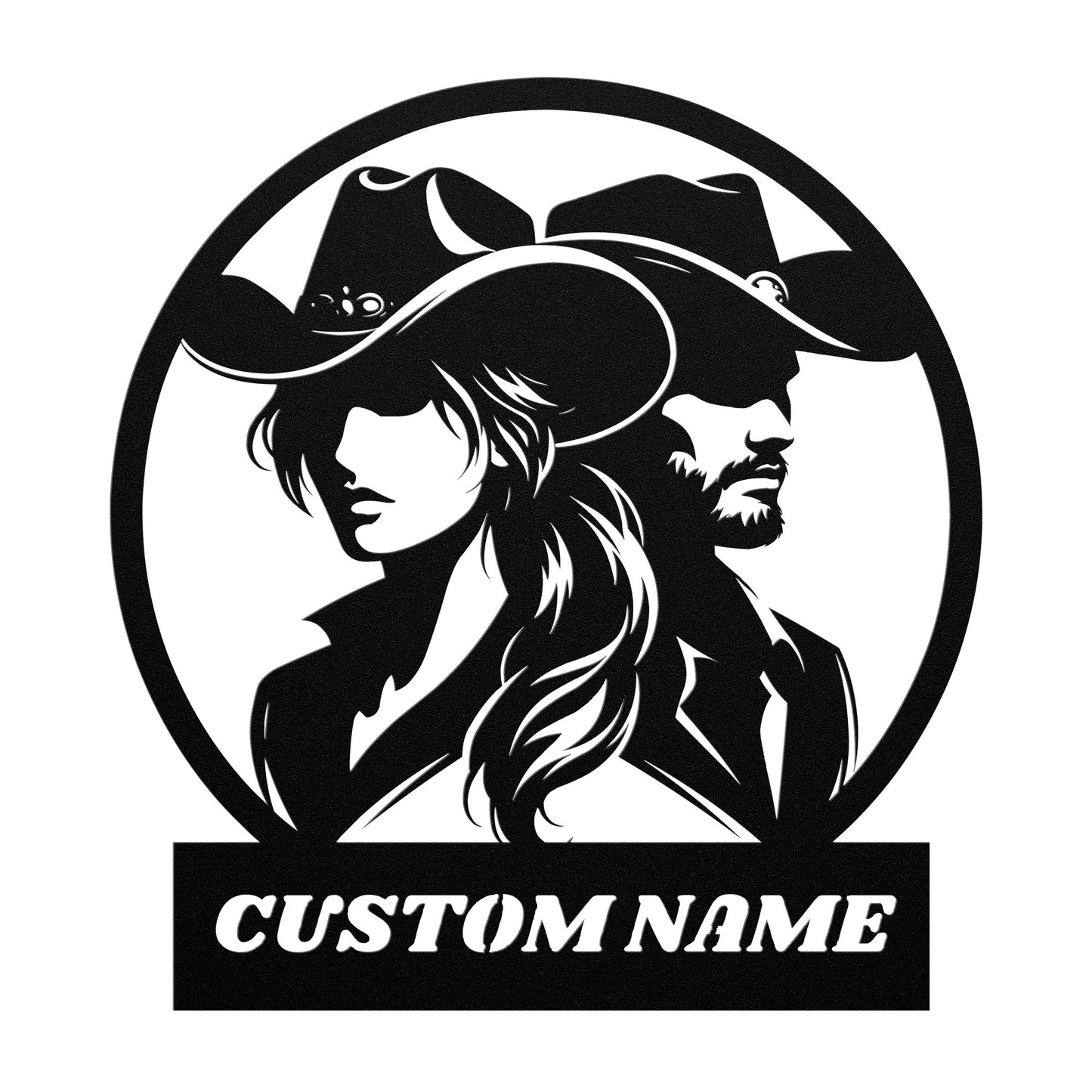 COW BOY COUPLE Silhouette CAN BE USED FOR HOME ADDRESS OR FARM NAME