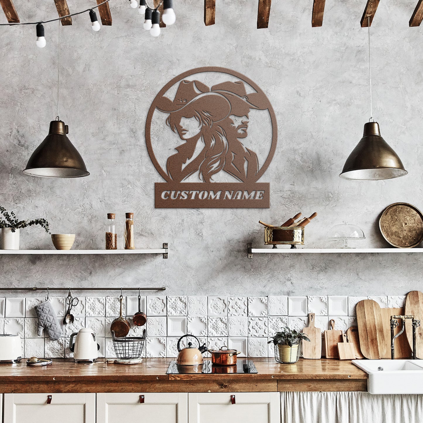 COW BOY COUPLE Silhouette CAN BE USED FOR HOME ADDRESS OR FARM NAME