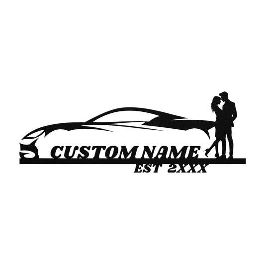 Car silhouette Couple Metal Sign, Anniversary Gift, Husband Wife Gift, Christmas Gift