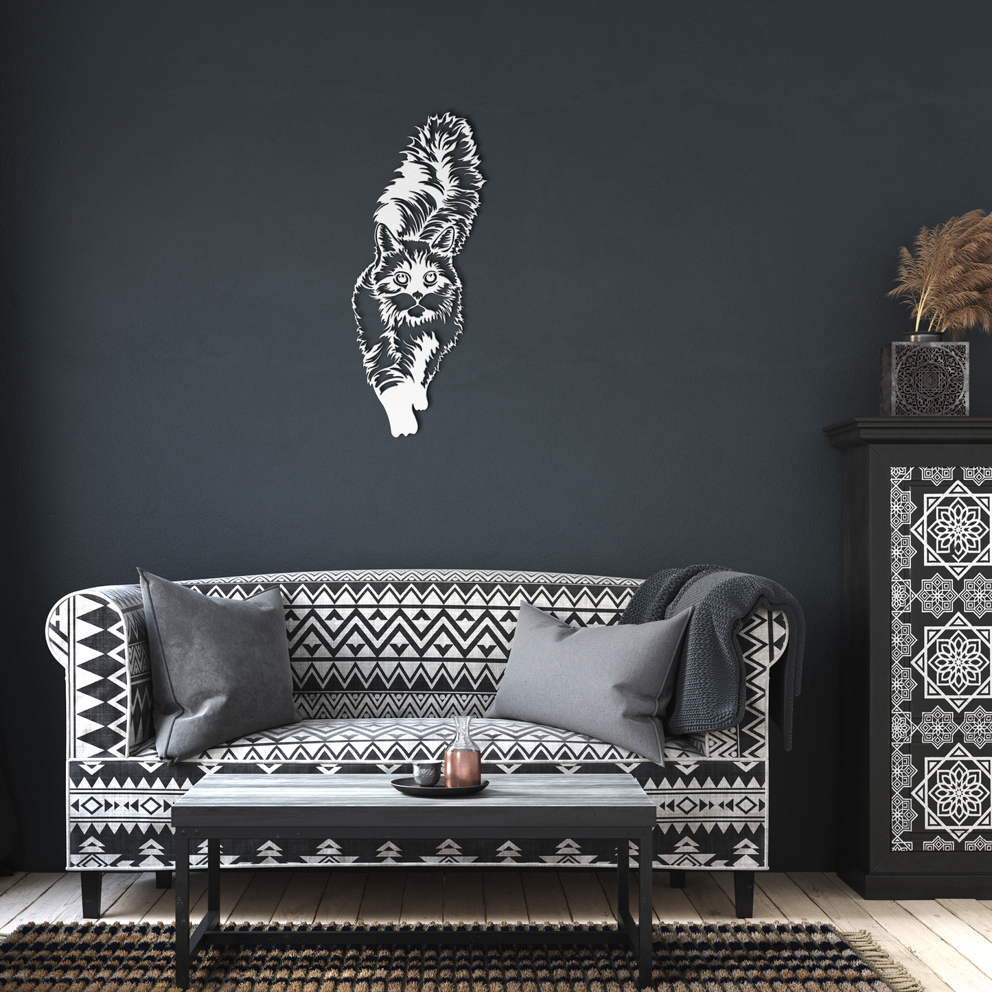 Cat_Metal_Sign_Cute_Cat_Wall_Art_Adora_White_Dark_Living_Room_Mockup.png