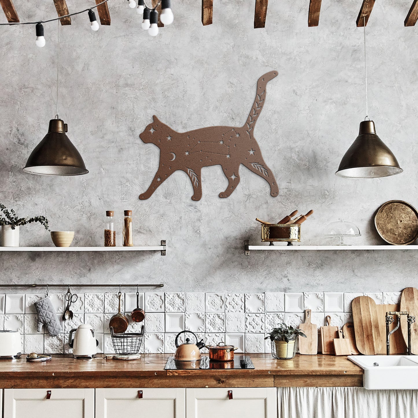 Celestial Cat and Moon Design, Mystical Moon Wall Art, Room Decor, Home Decor, Metal Sign Wall Art