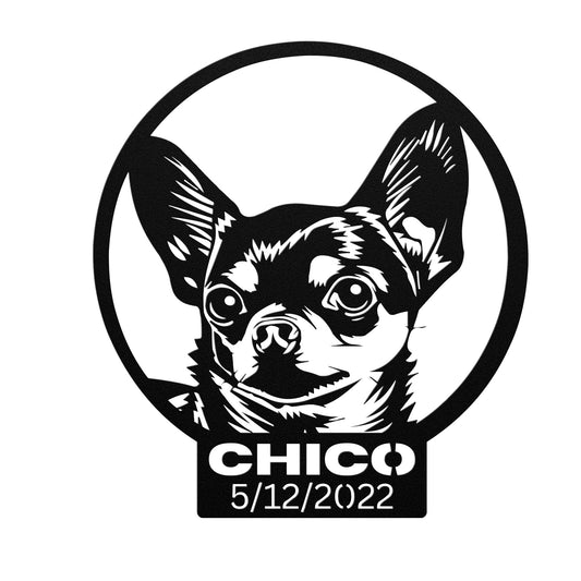 Chiwawa Silhouette Round Metal Sign, Pet Memorial, Custom Text Or Address, Pet Owner Gift, Dog Metal Wall Art