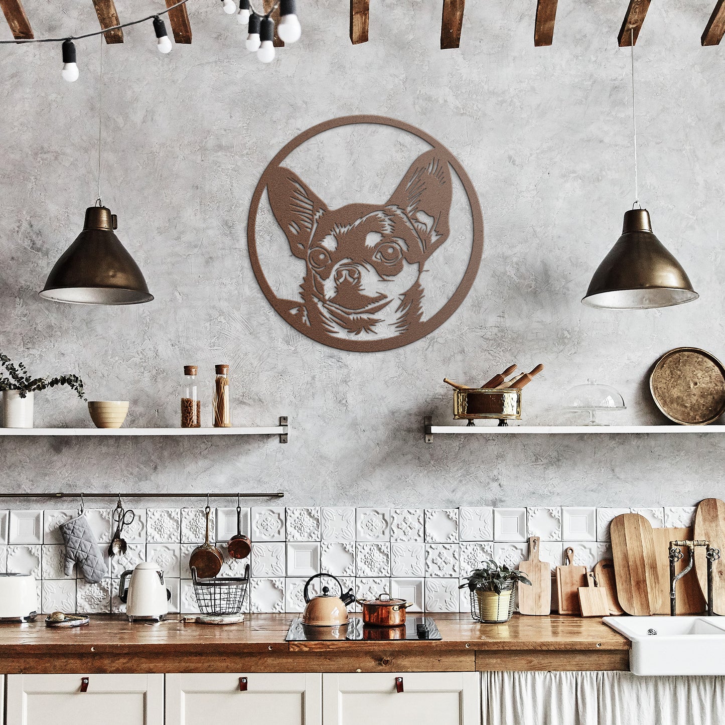 Chiwawa Silhouette Round Metal Sign, Pet Memorial, Custom Text Or Address, Pet Owner Gift, Dog Metal Wall Art