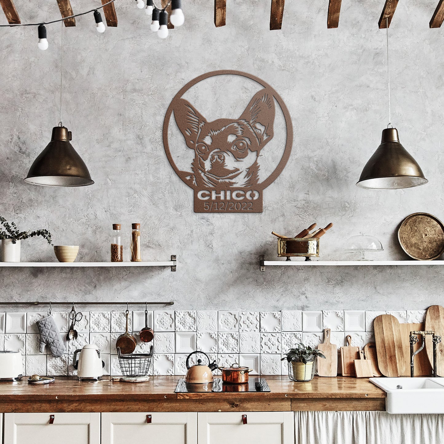 Chiwawa Silhouette Round Metal Sign, Pet Memorial, Custom Text Or Address, Pet Owner Gift, Dog Metal Wall Art