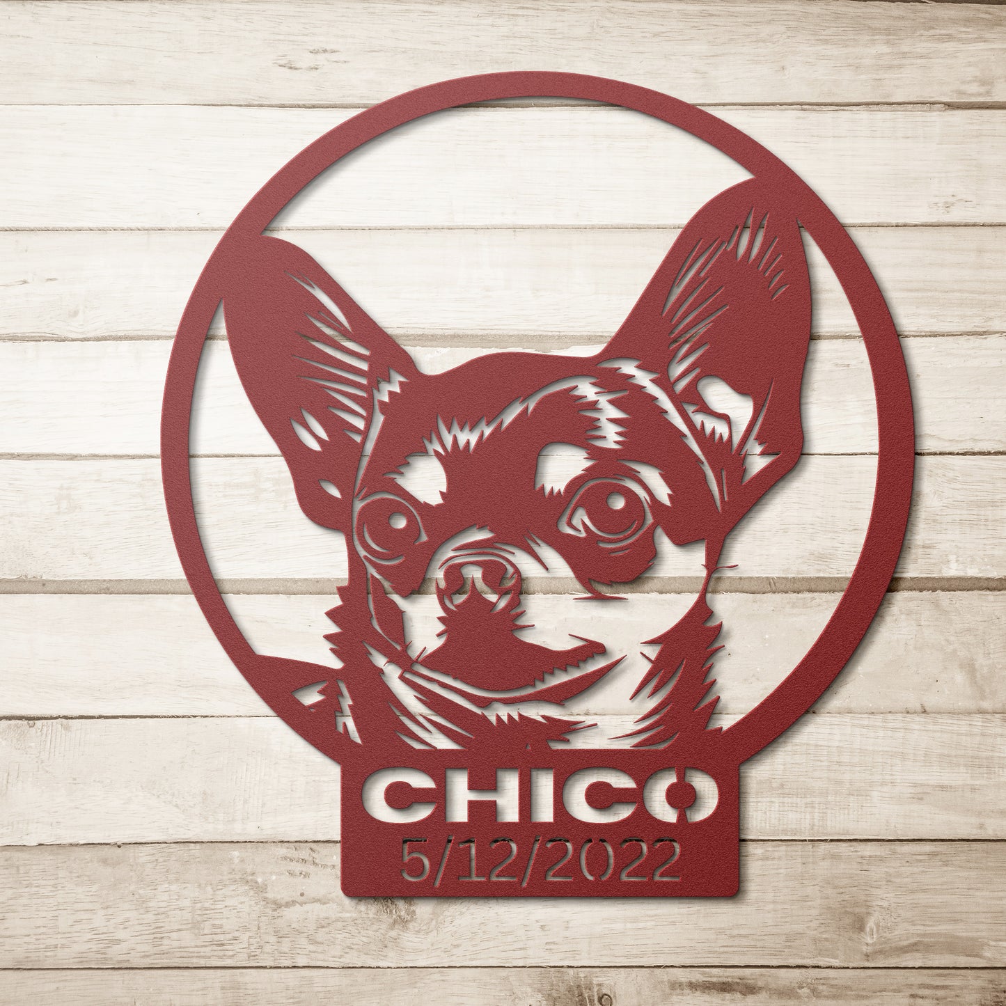 Chiwawa Silhouette Round Metal Sign, Pet Memorial, Custom Text Or Address, Pet Owner Gift, Dog Metal Wall Art