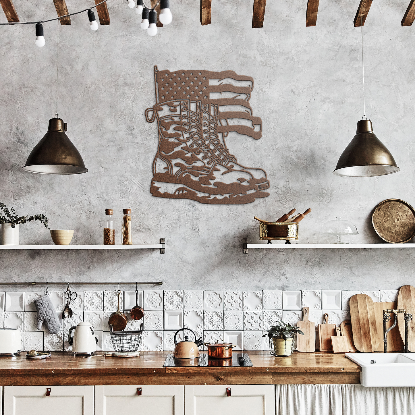 Combat_boots_American_Flag_Metal_Wall_Ar_Copper_Rustic_Kitchen_Mockup.png