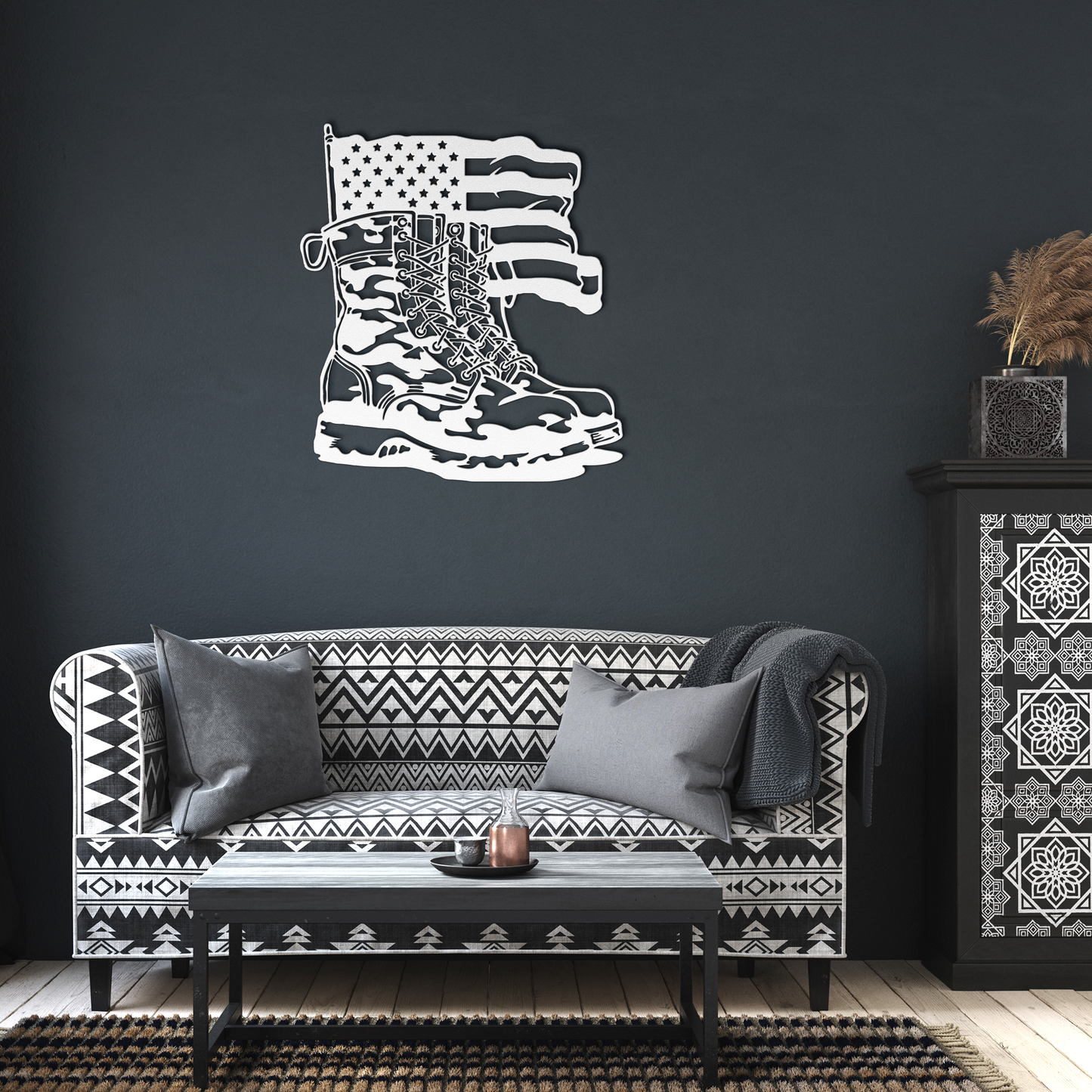 Combat_boots_American_Flag_Metal_Wall_Ar_White_Dark_Living_Room_Mockup.png