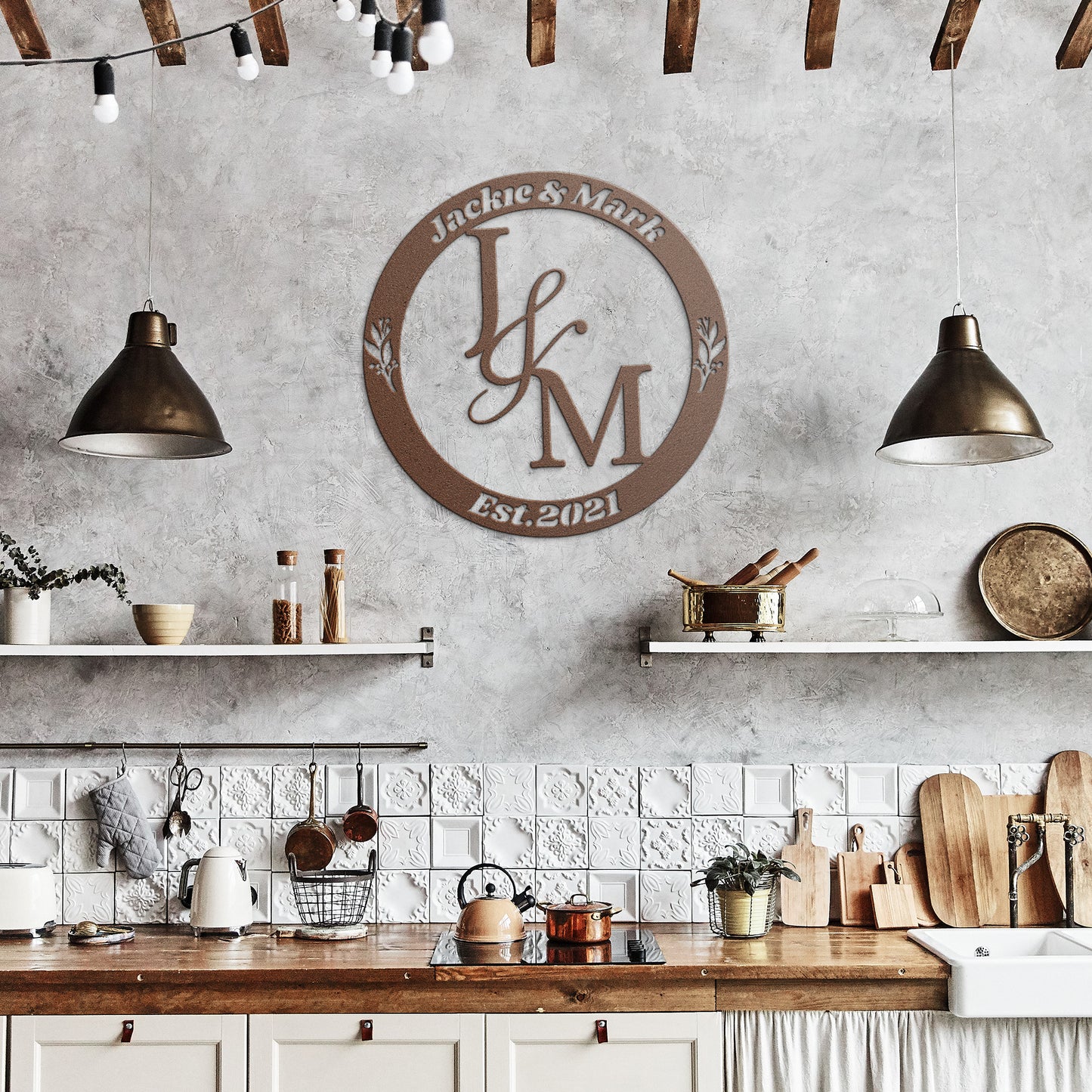 Couple Initials Metal Sign Example Jackie & Mark, With Anniversary Date, Valantine Gift, Engagement wedding gift, Housewarming Metal Sign