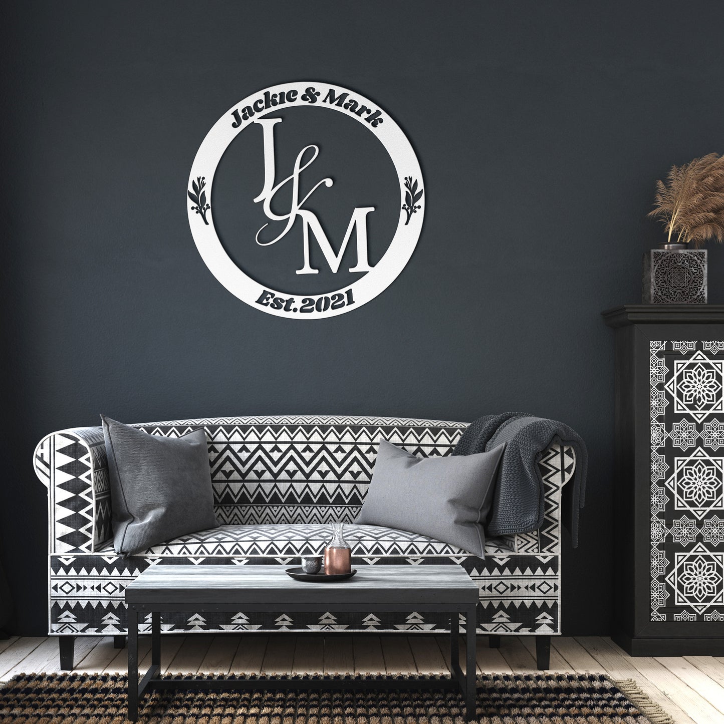 Couple Initials Metal Sign Example Jackie & Mark, With Anniversary Date, Valantine Gift, Engagement wedding gift, Housewarming Metal Sign