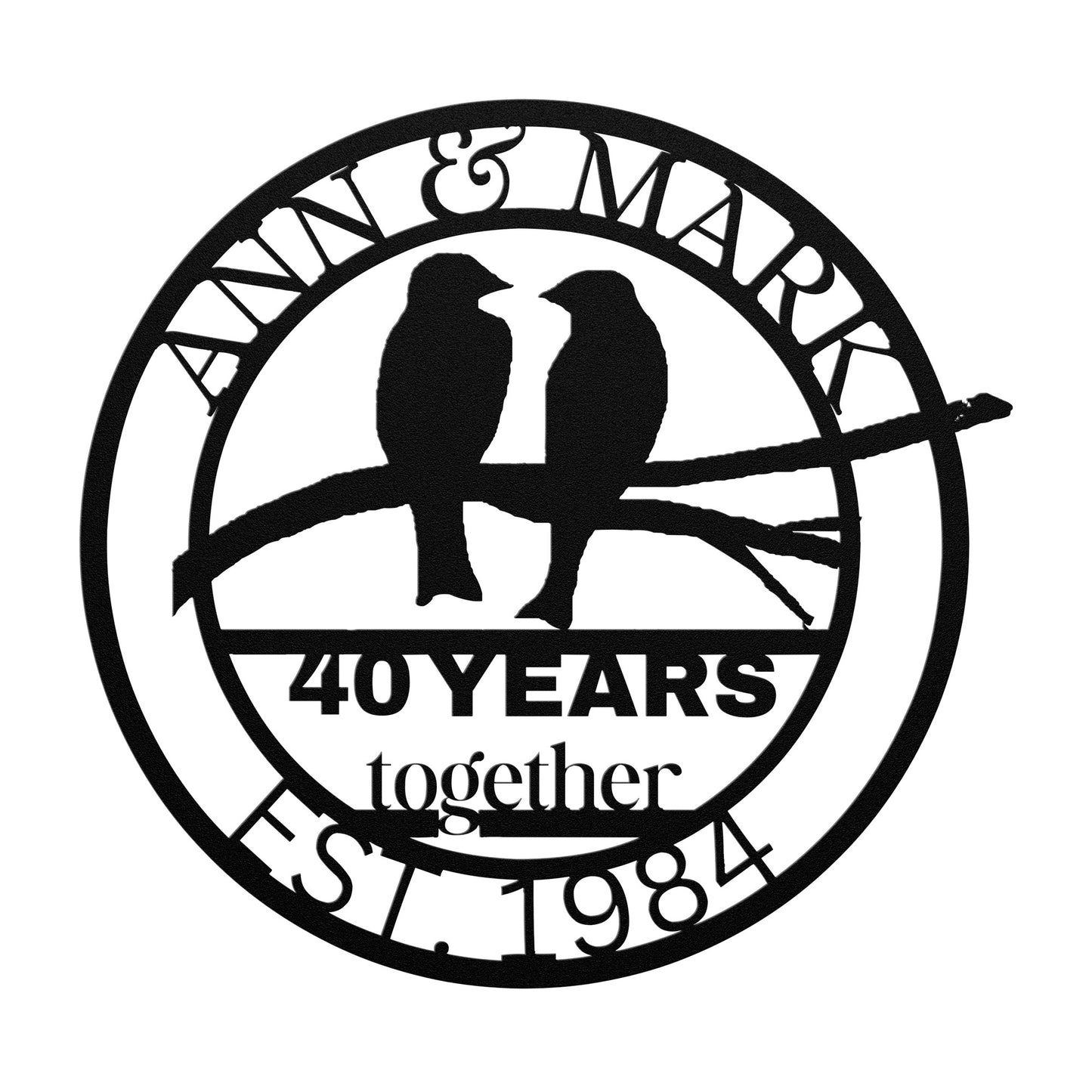 Custom 40th Wedding Anniversary Birds Metal Sign, Personalized 40th Husband and Wife Milestone Gift, Lovebirds Metal Wall Art Sign For Parents