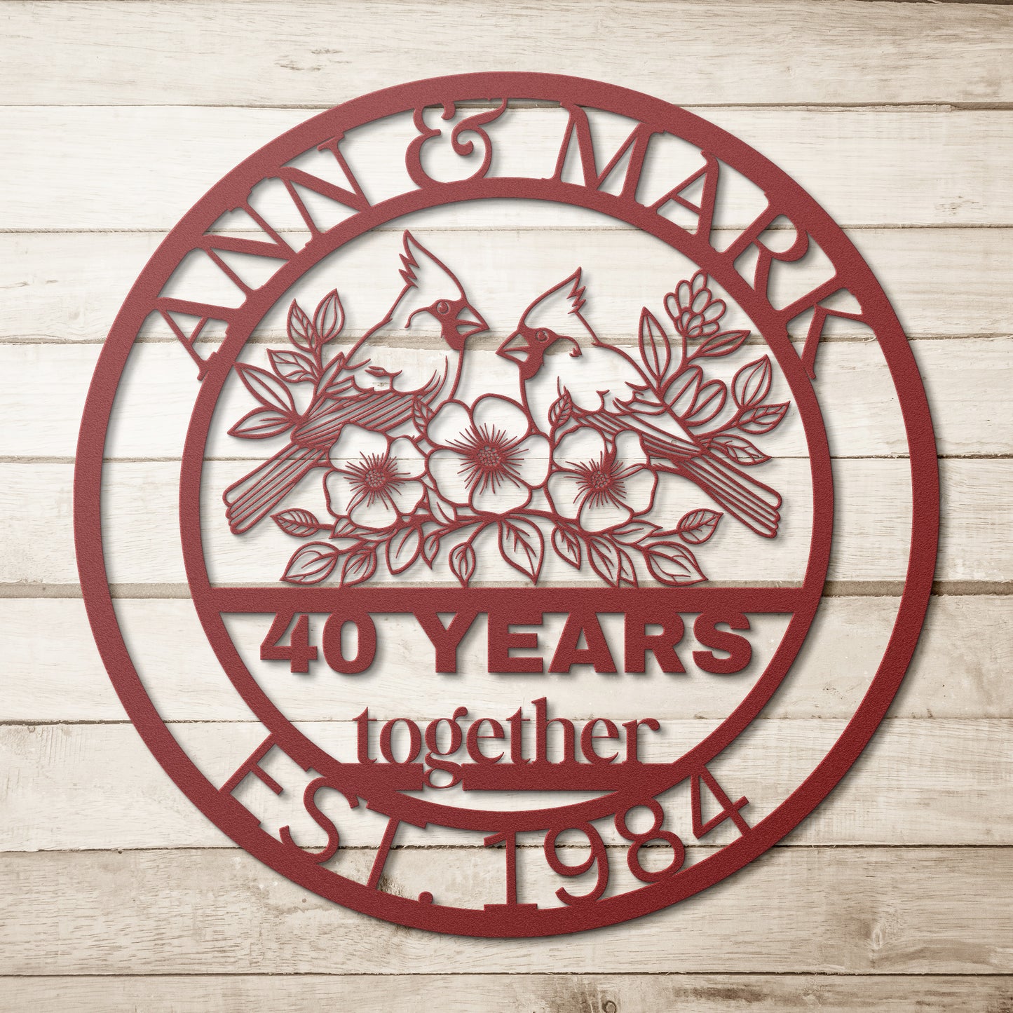 Custom 40th Wedding Anniversary Birds Metal Sign, Personalized 40th Husband and Wife Milestone Gift, Lovebirds Metal Wall Art Sign For Parents