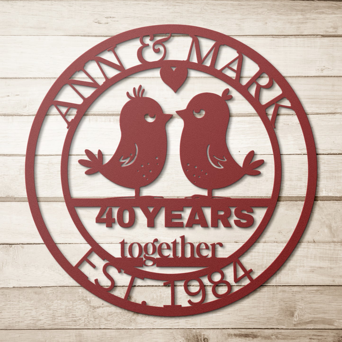 Custom 40th Wedding Anniversary Birds Metal Sign, Personalized 40th Husband and Wife Milestone Gift, Lovebirds Metal Wall Art Sign For Parents