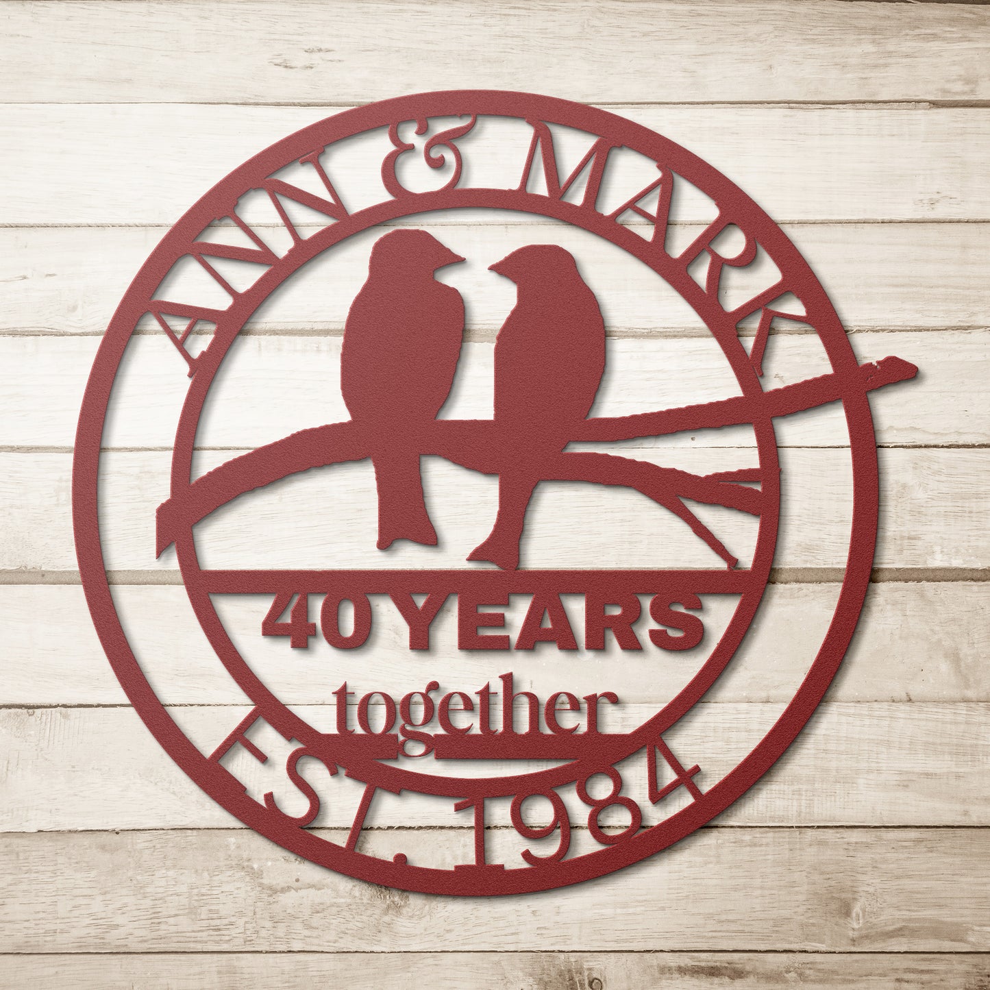 Custom 40th Wedding Anniversary Birds Metal Sign, Personalized 40th Husband and Wife Milestone Gift, Lovebirds Metal Wall Art Sign For Parents