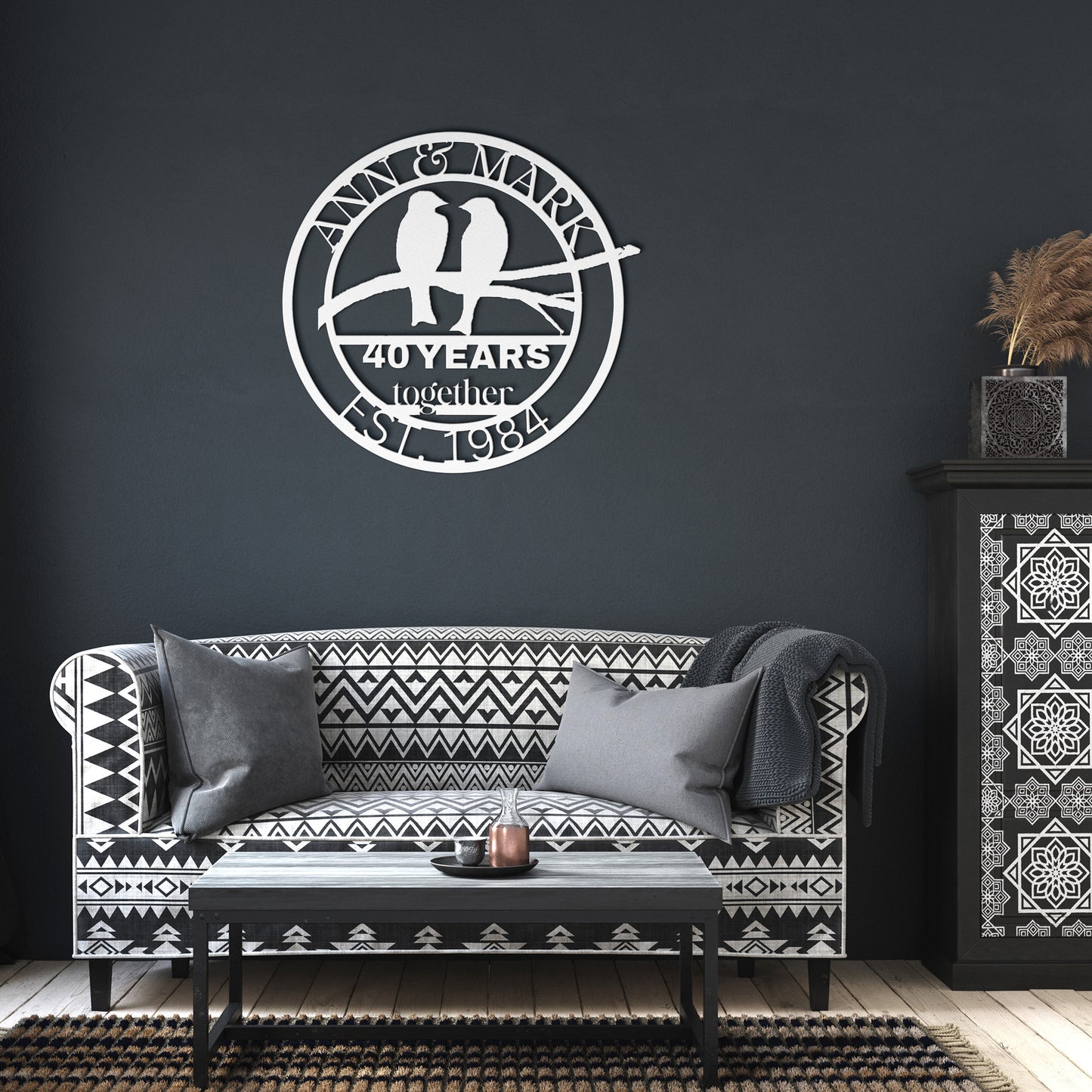 Custom 40th Wedding Anniversary Birds Metal Sign, Personalized 40th Husband and Wife Milestone Gift, Lovebirds Metal Wall Art Sign For Parents